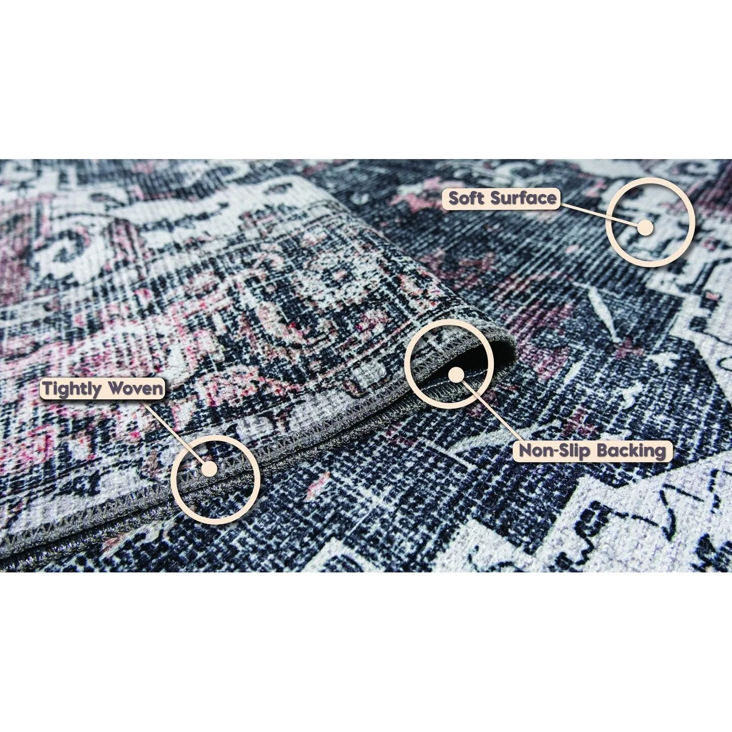 L'Baiet Scarlett Grey Distressed Machine Washable Rug