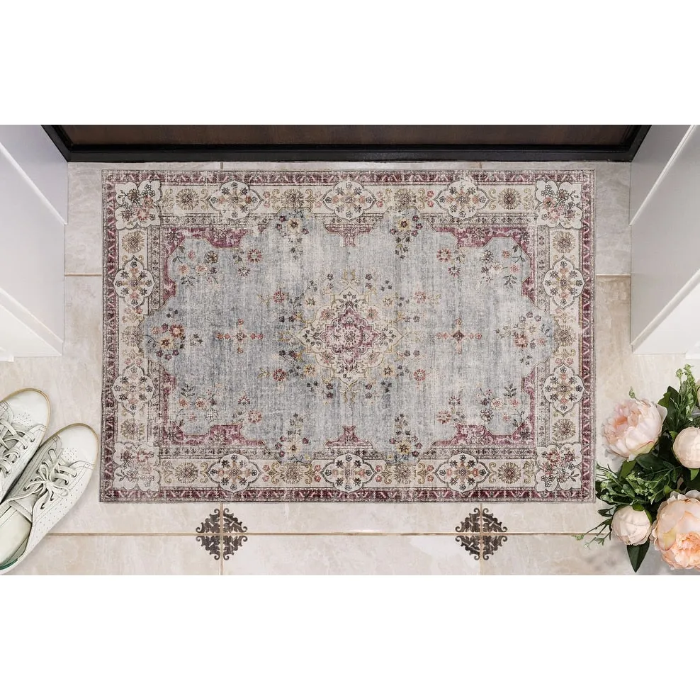 Lennox Stain-Resistant Machine Washable Pastel Blue and Ivory Rug