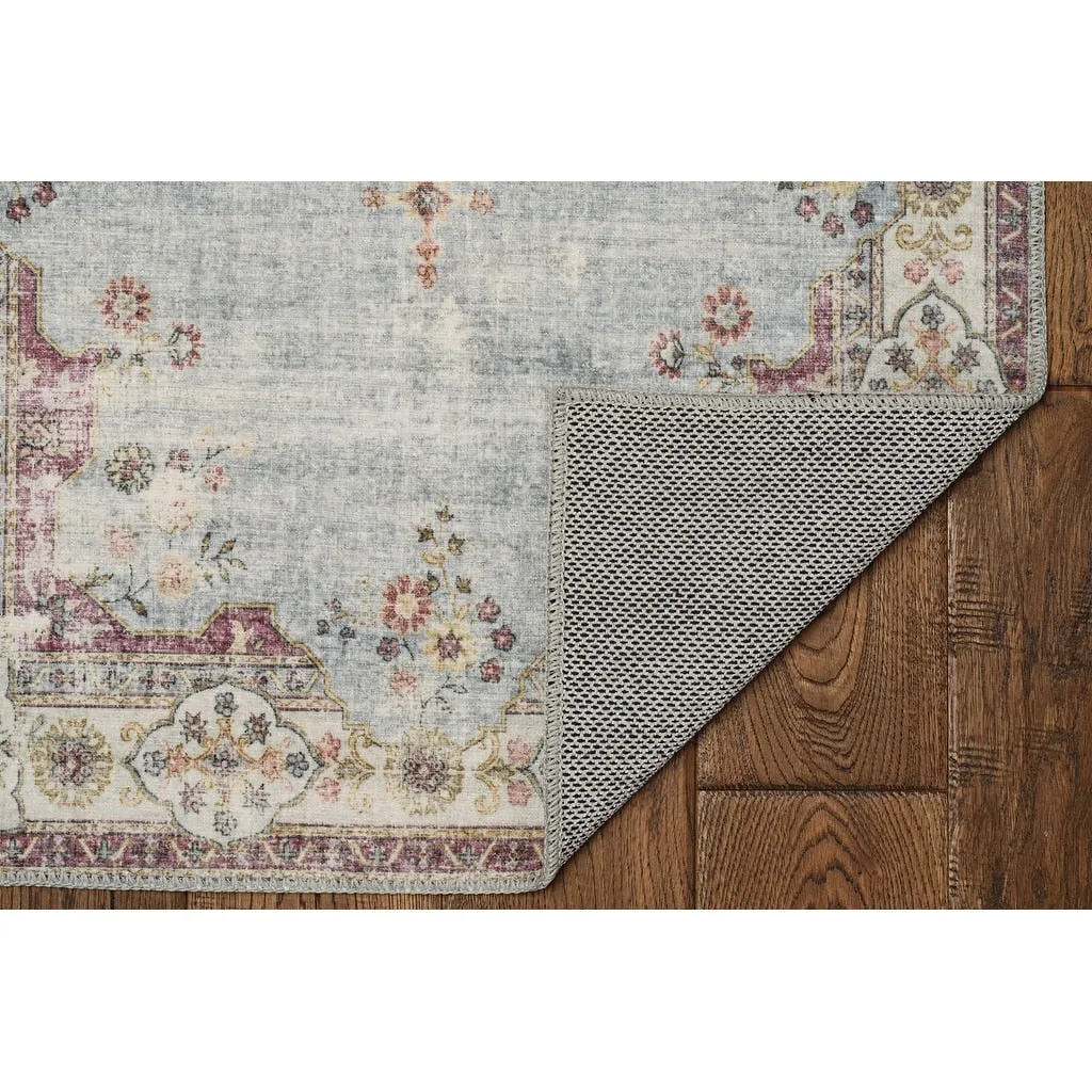 Lennox Stain-Resistant Machine Washable Pastel Blue and Ivory Rug