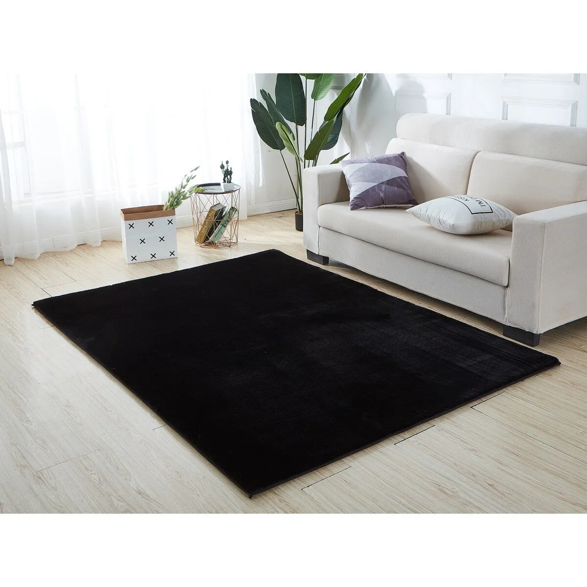 Lily Luxury Chinchilla Faux Fur Rectangular Area Rug
