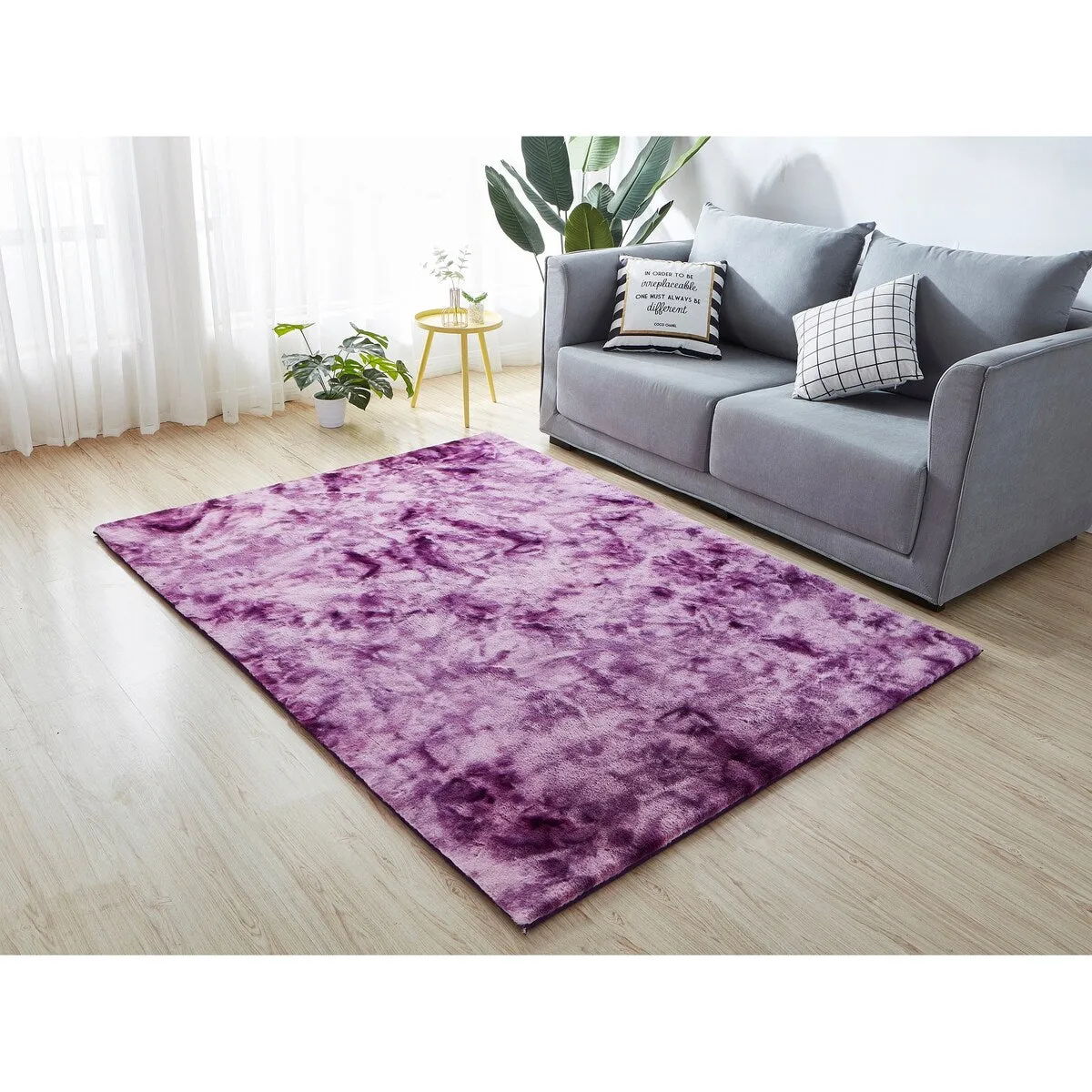 Lily Luxury Chinchilla Faux Fur Rectangular Area Rug
