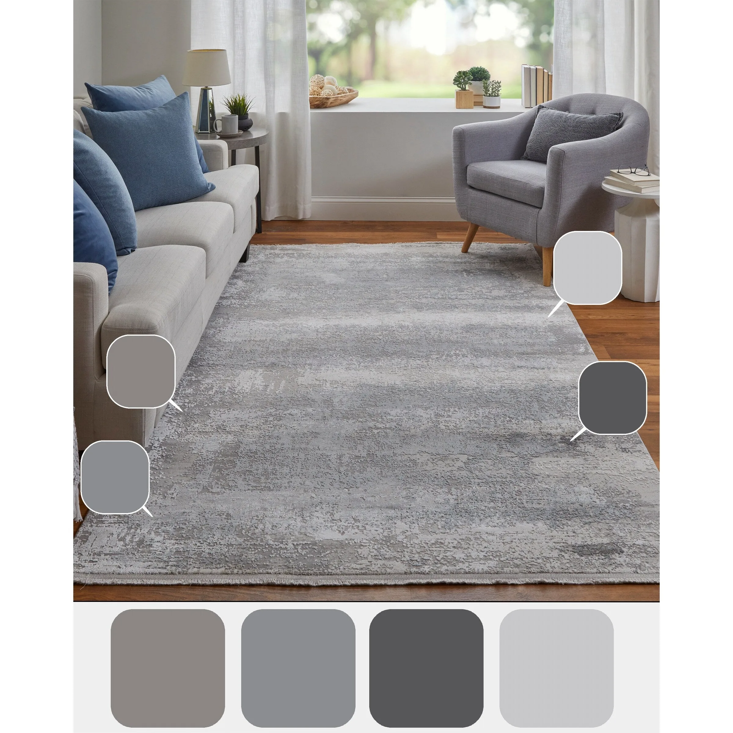 Lindstra Gradient Watercolor Rug. Silver Gray. Area Rug