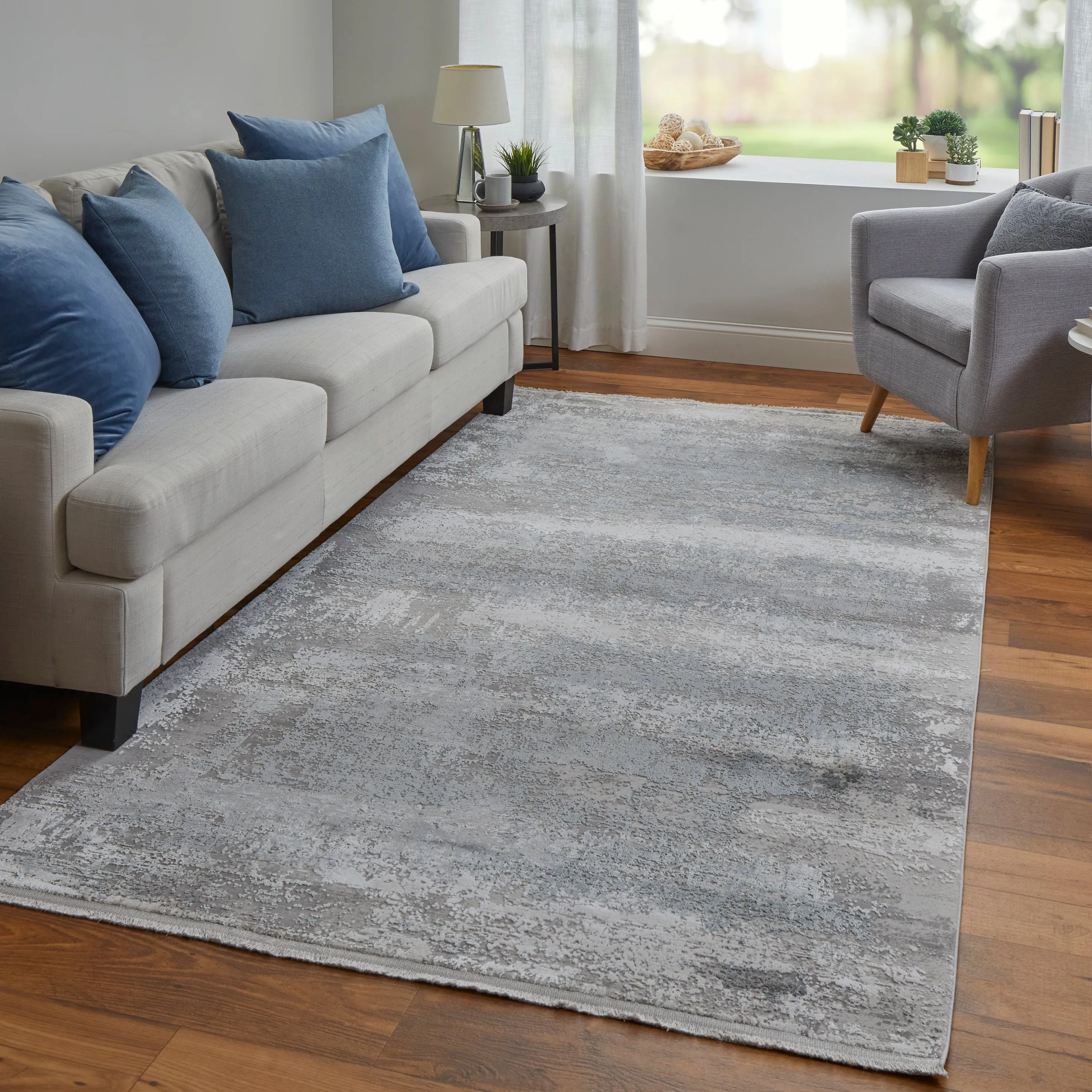 Lindstra Gradient Watercolor Rug. Silver Gray. Area Rug