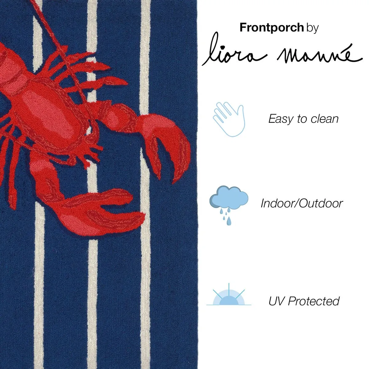 Liora Manne Frontporch Lobster on Stripes Indoor/Outdoor Rug