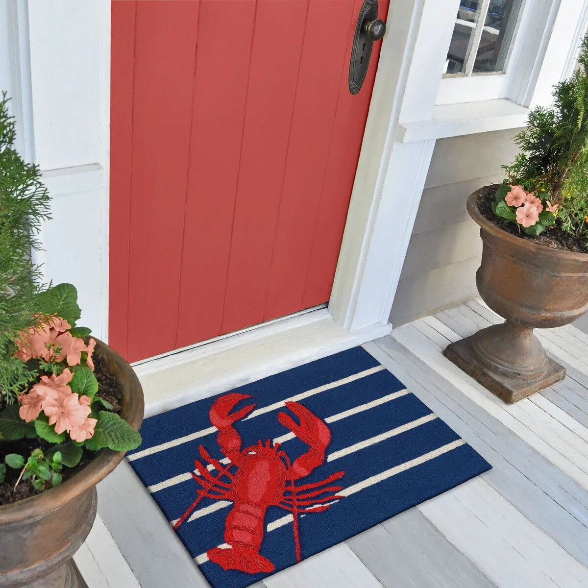 Liora Manne Frontporch Lobster on Stripes Indoor/Outdoor Rug