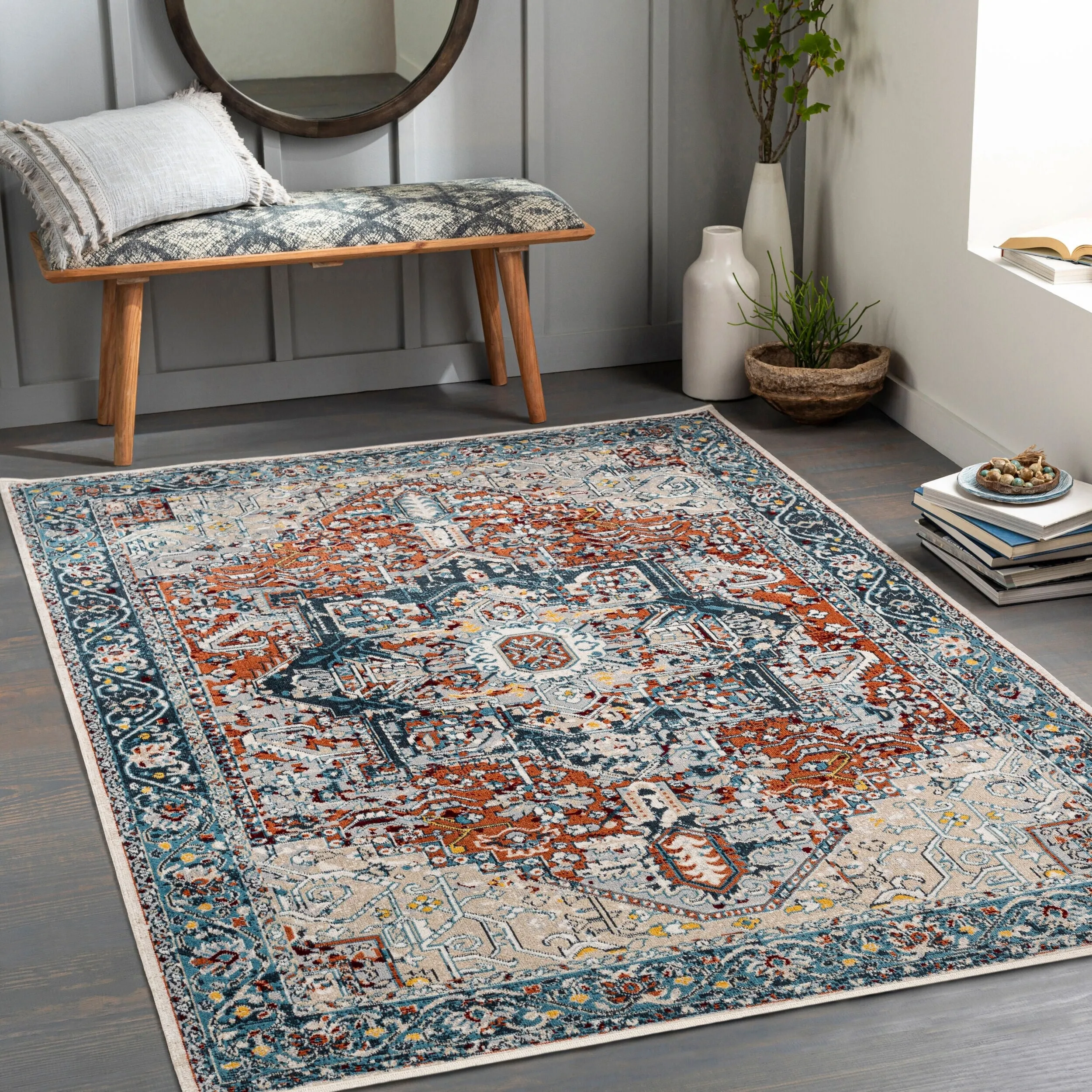 Livabliss Lavadora Updated Traditional Medallion Washable Area Rug