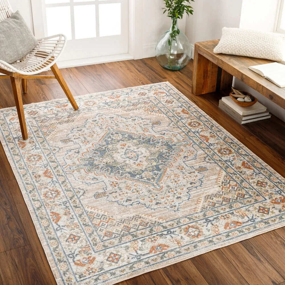 Livabliss Lillian Machine Washable Medallion Border Area Rug