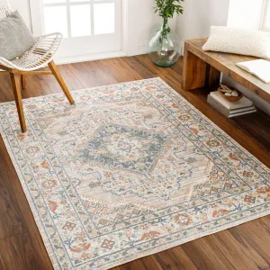 Livabliss Lillian Machine Washable Medallion Border Area Rug