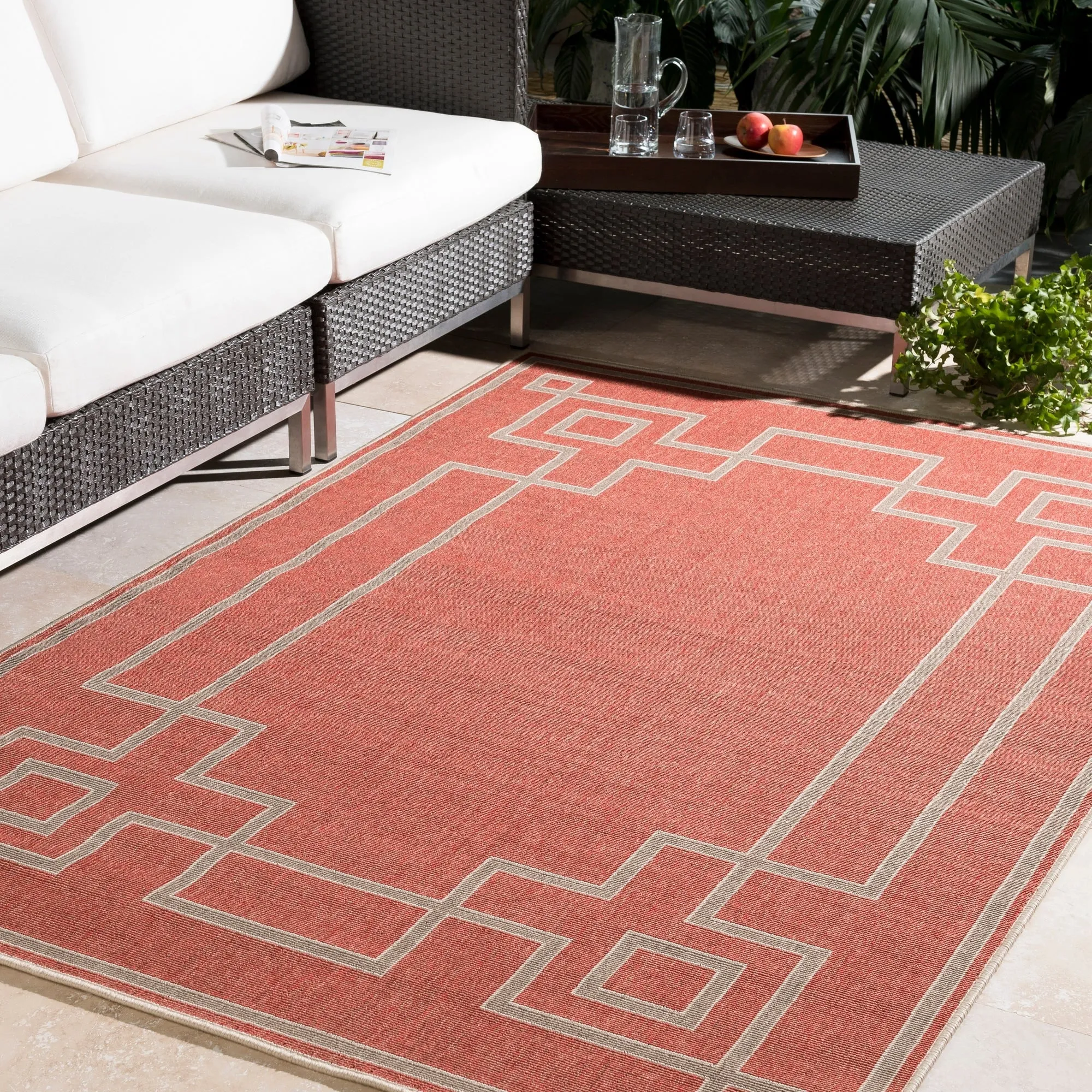 Livabliss Odette Greek Key Border Indoor/ Outdoor Area Rug
