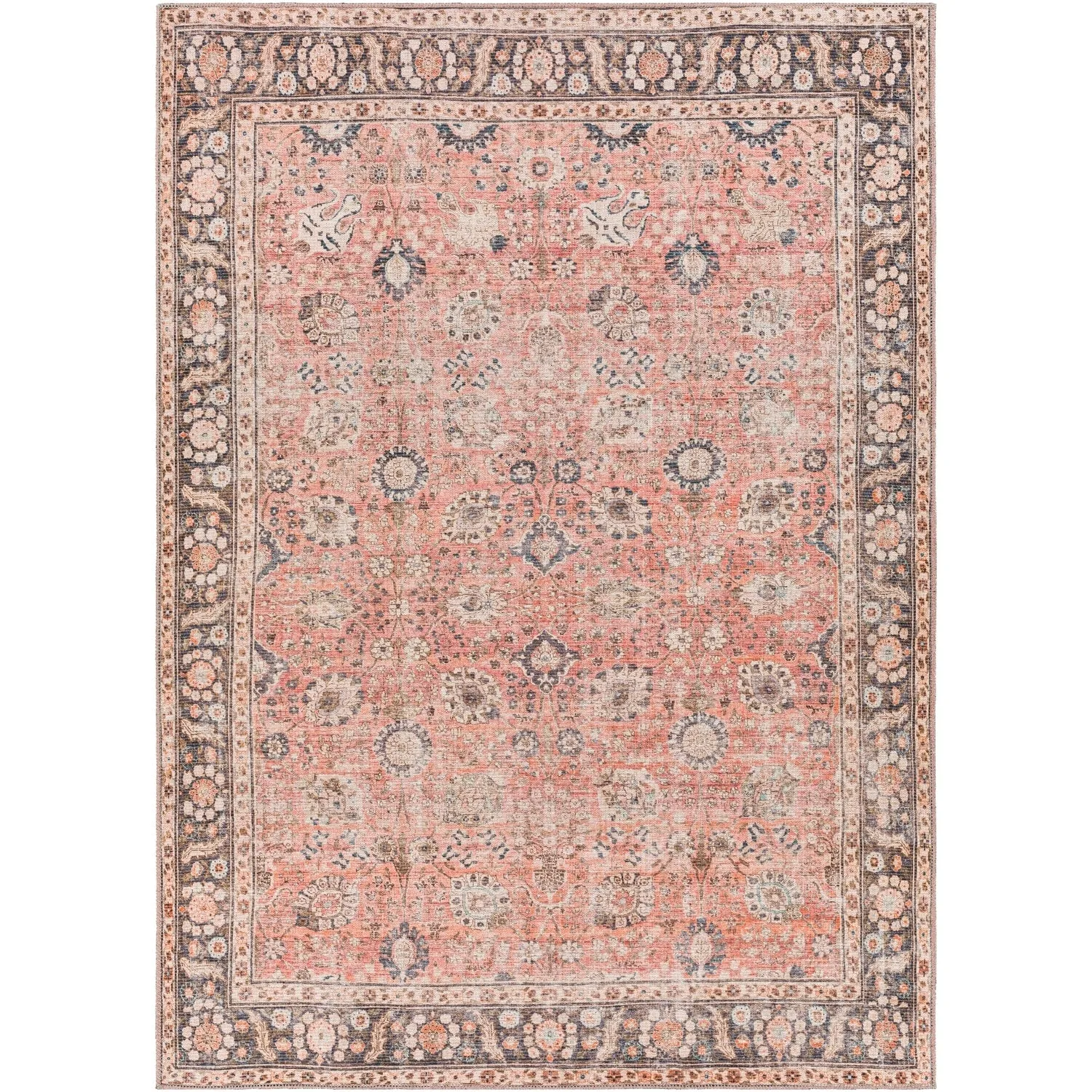 Livabliss Thea Persian Floral Printed Machine Washable Area Rug