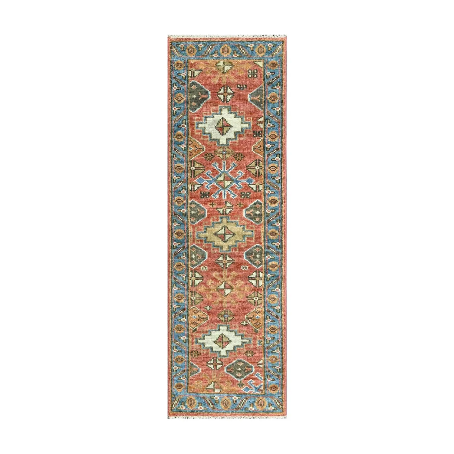 LoomBloom Multi Size Arts & Crafts Oushak Wool Area Rug in Coral