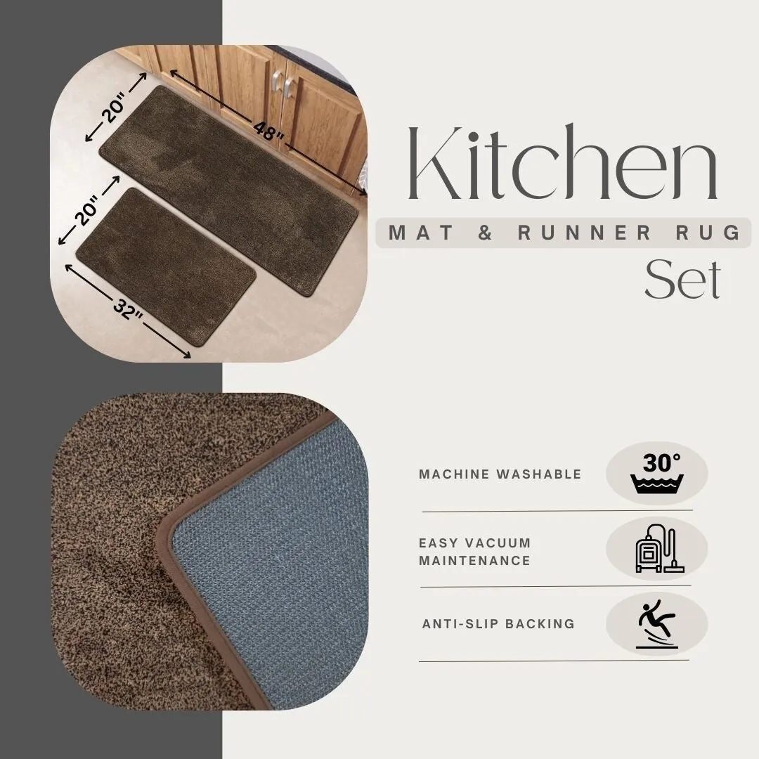 Luxurious Speckled Kitchen Rug Set - 20x32 & 20x48 Inches Kitchen Mats - 48L x 20W x 2/8H