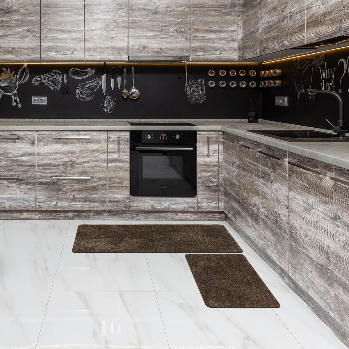 Luxurious Speckled Kitchen Rug Set - 20x32 & 20x48 Inches Kitchen Mats - 48L x 20W x 2/8H