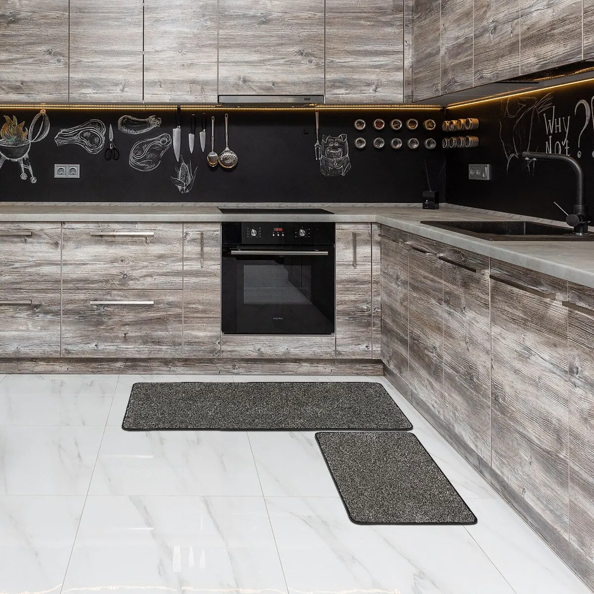 Luxurious Speckled Kitchen Rug Set - 20x32 & 20x48 Inches Kitchen Mats - 48L x 20W x 2/8H
