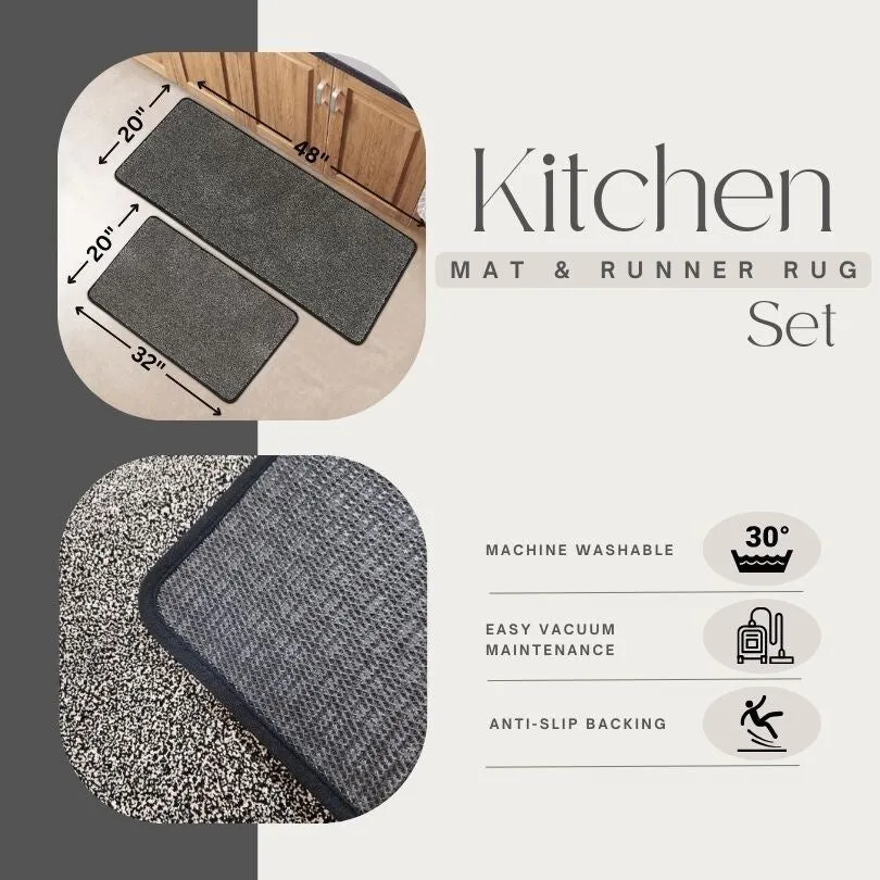 Luxurious Speckled Kitchen Rug Set - 20x32 & 20x48 Inches Kitchen Mats - 48L x 20W x 2/8H