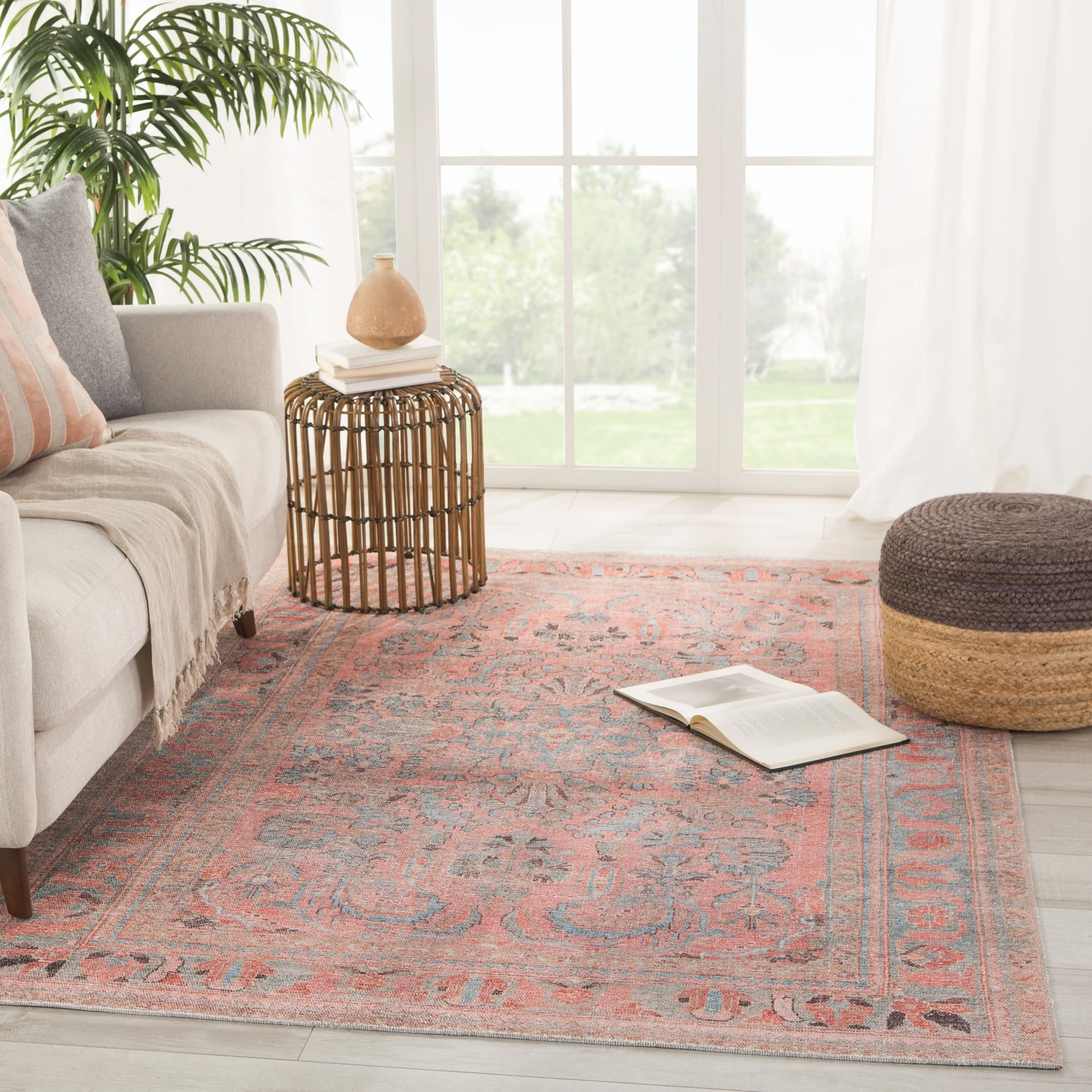 Machine Washable Gracewood Hollow Cumper Pink/ Light Blue Medallion Area Rug
