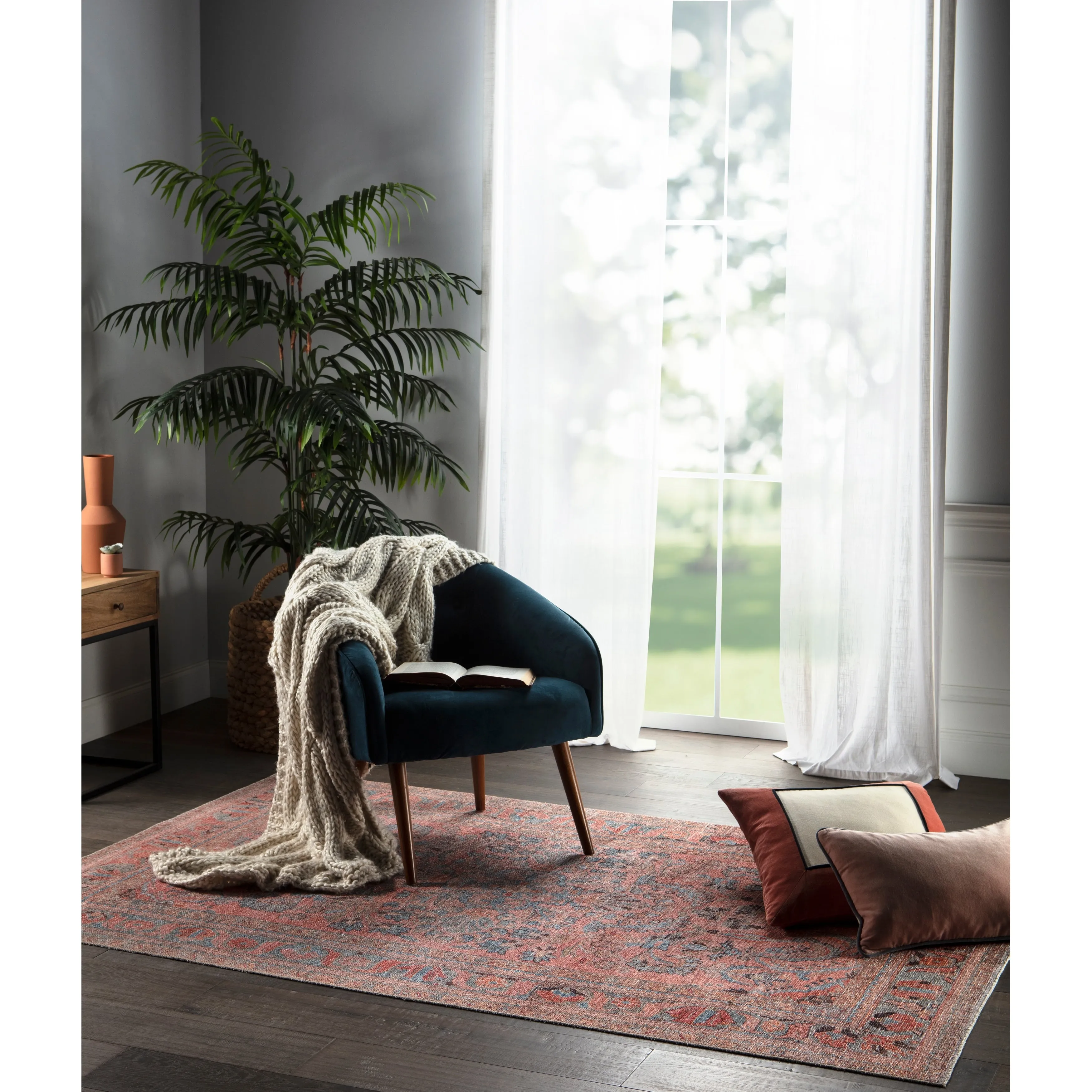 Machine Washable Gracewood Hollow Cumper Pink/ Light Blue Medallion Area Rug