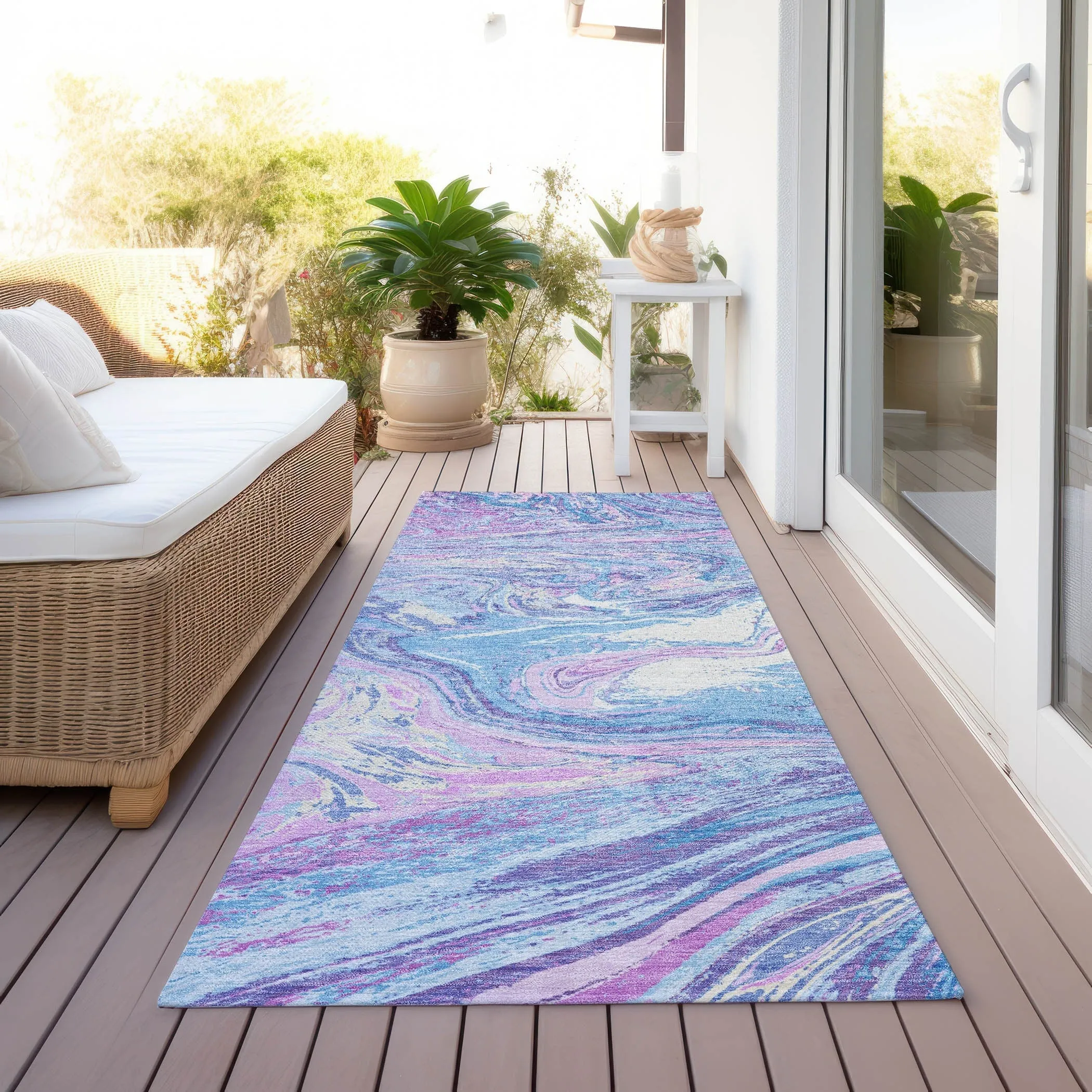 Machine Washable Indoor/ Outdoor Abstract Brushstroke Chantille Rug