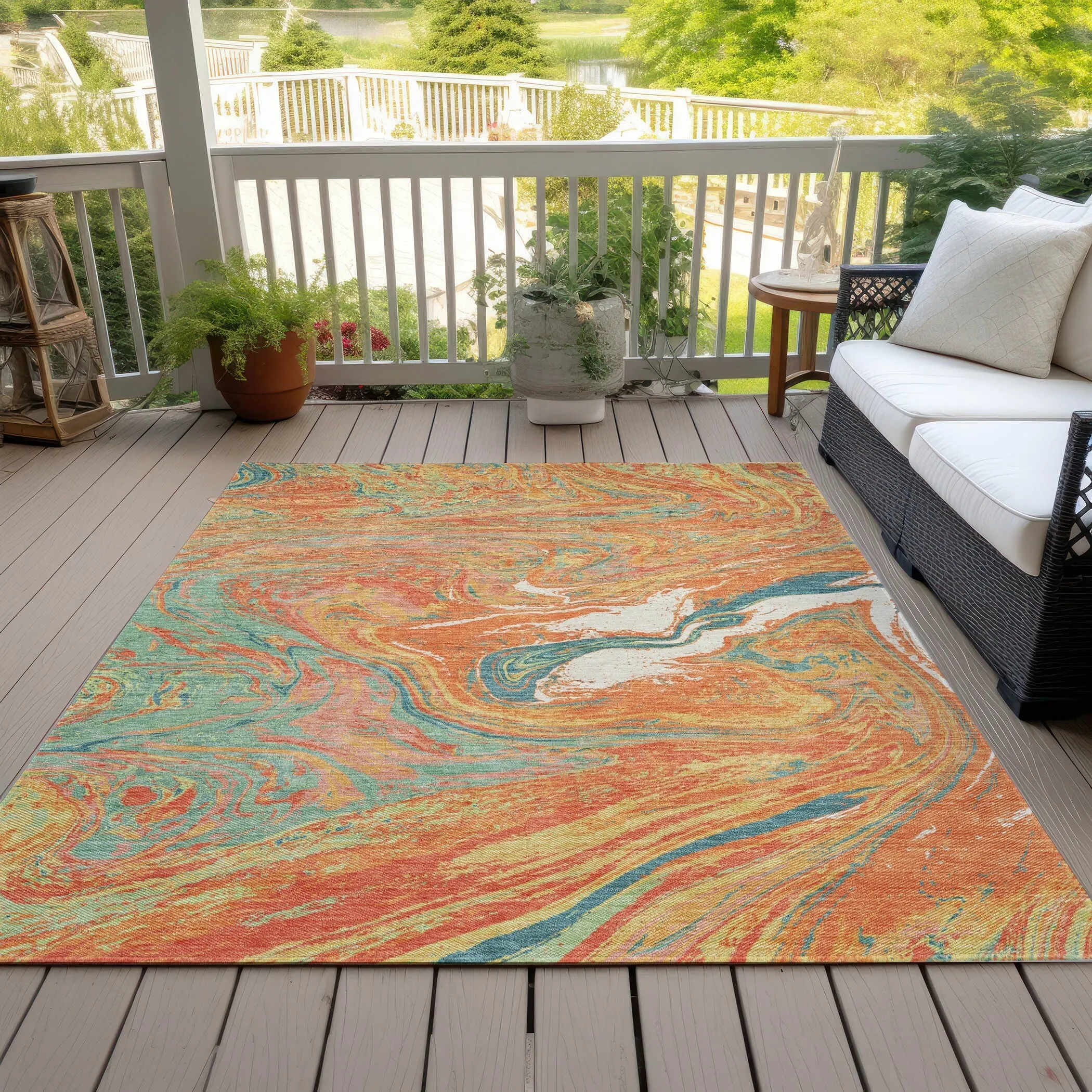 Machine Washable Indoor/ Outdoor Abstract Brushstroke Chantille Rug