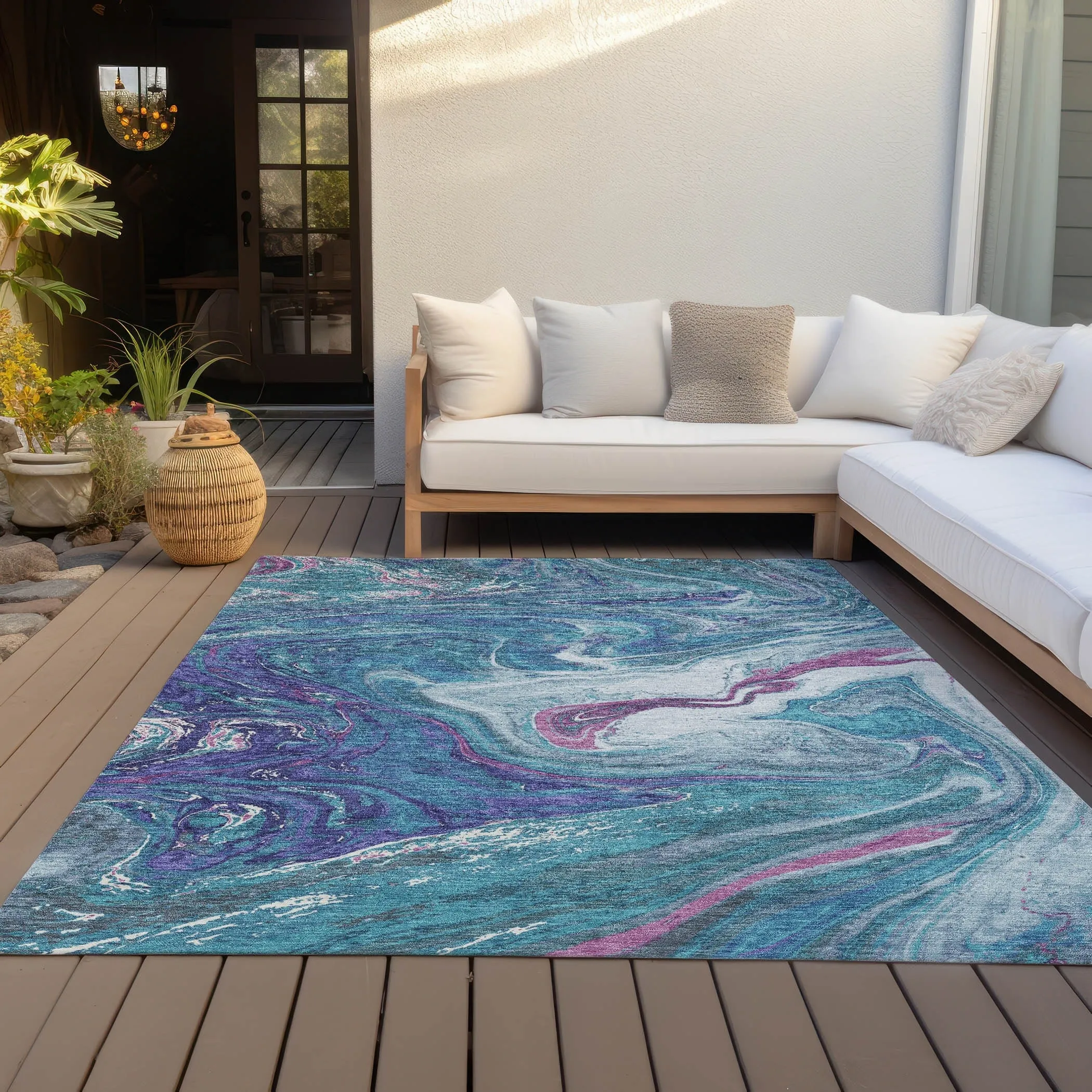 Machine Washable Indoor/ Outdoor Abstract Brushstroke Chantille Rug