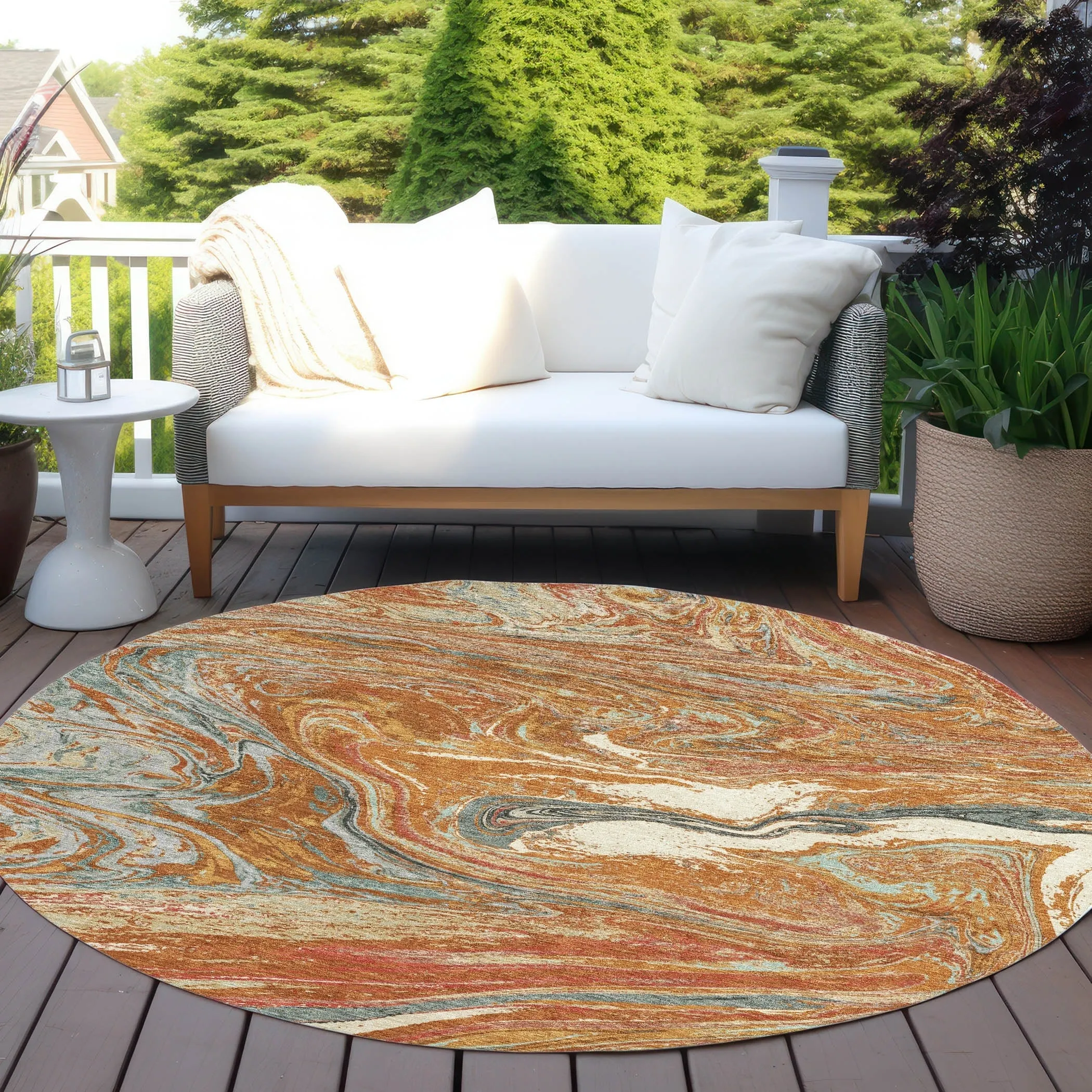 Machine Washable Indoor/ Outdoor Abstract Brushstroke Chantille Rug