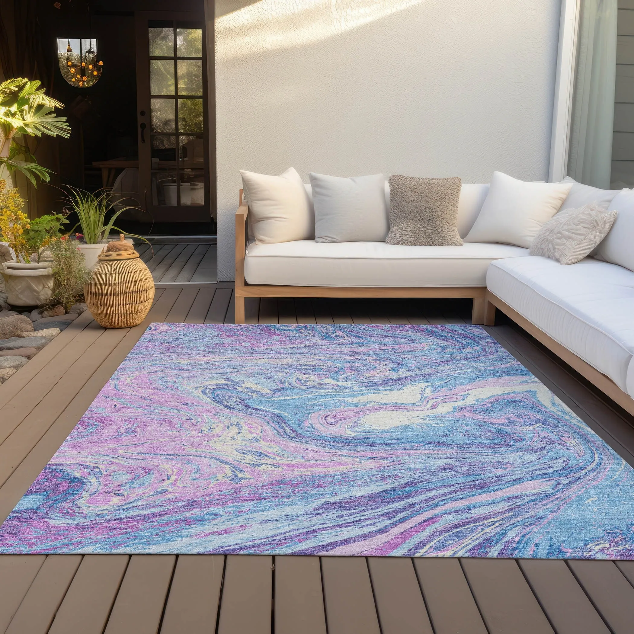 Machine Washable Indoor/ Outdoor Abstract Brushstroke Chantille Rug