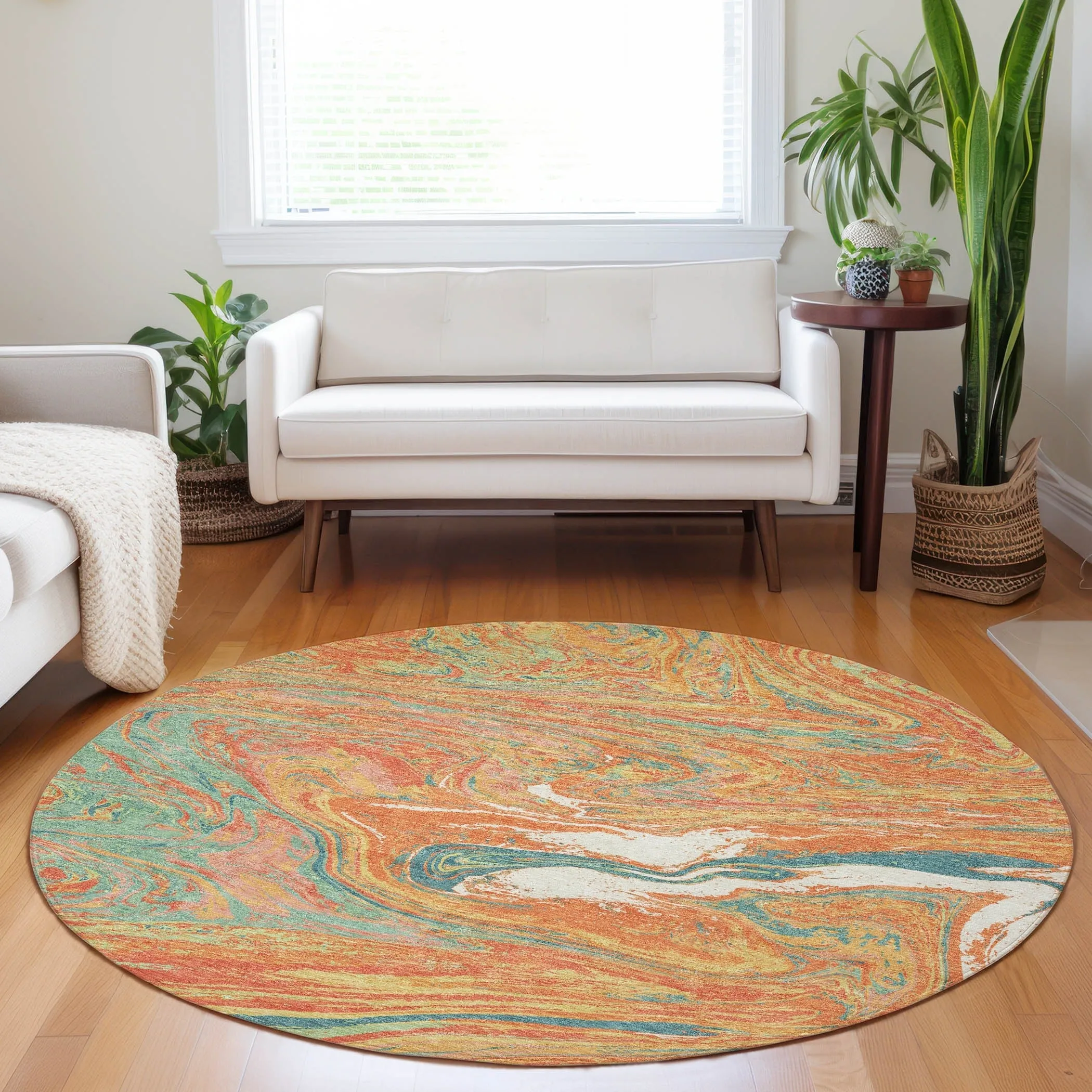 Machine Washable Indoor/ Outdoor Abstract Brushstroke Chantille Rug