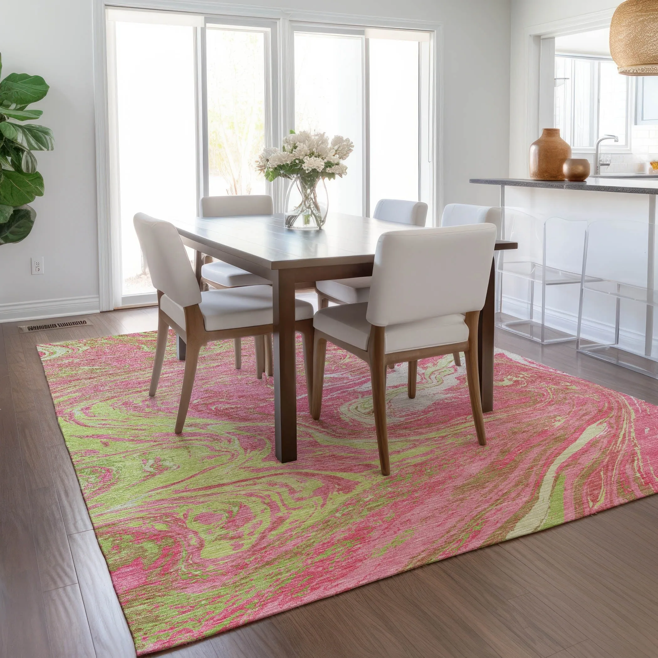 Machine Washable Indoor/ Outdoor Abstract Brushstroke Chantille Rug