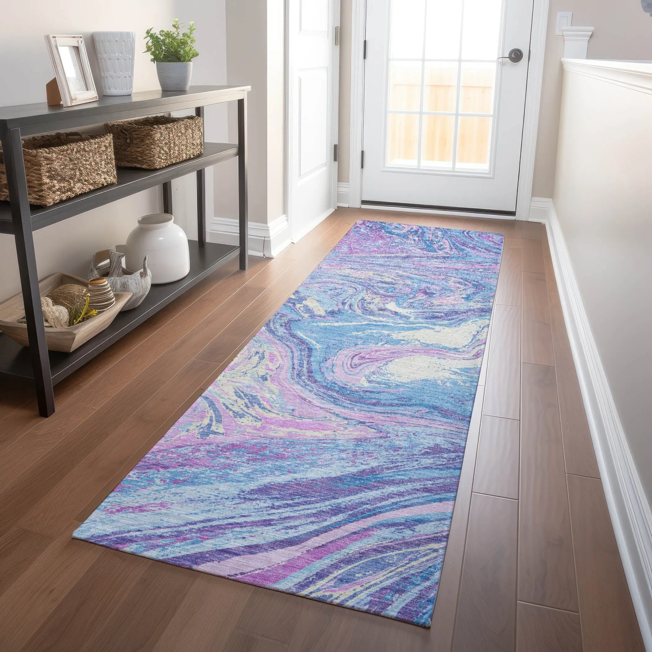Machine Washable Indoor/ Outdoor Abstract Brushstroke Chantille Rug