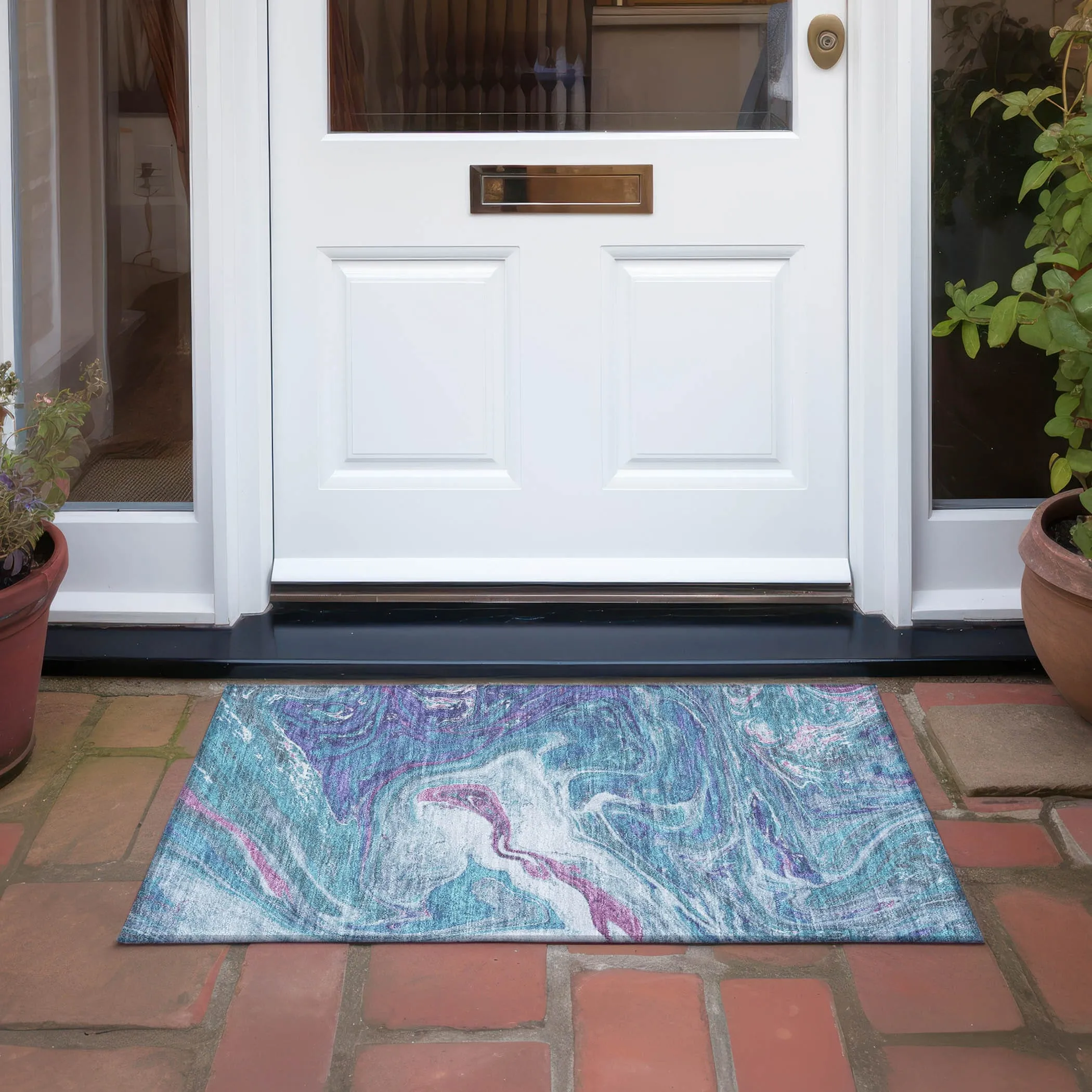 Machine Washable Indoor/ Outdoor Abstract Brushstroke Chantille Rug