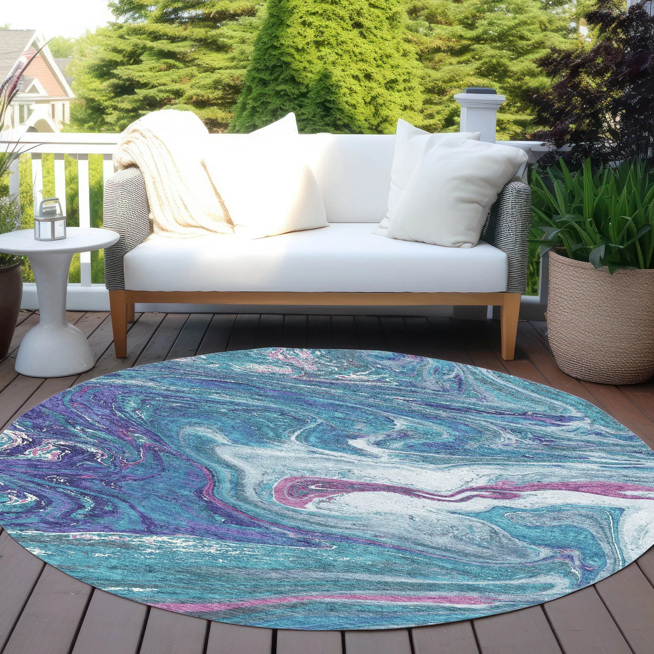 Machine Washable Indoor/ Outdoor Abstract Brushstroke Chantille Rug