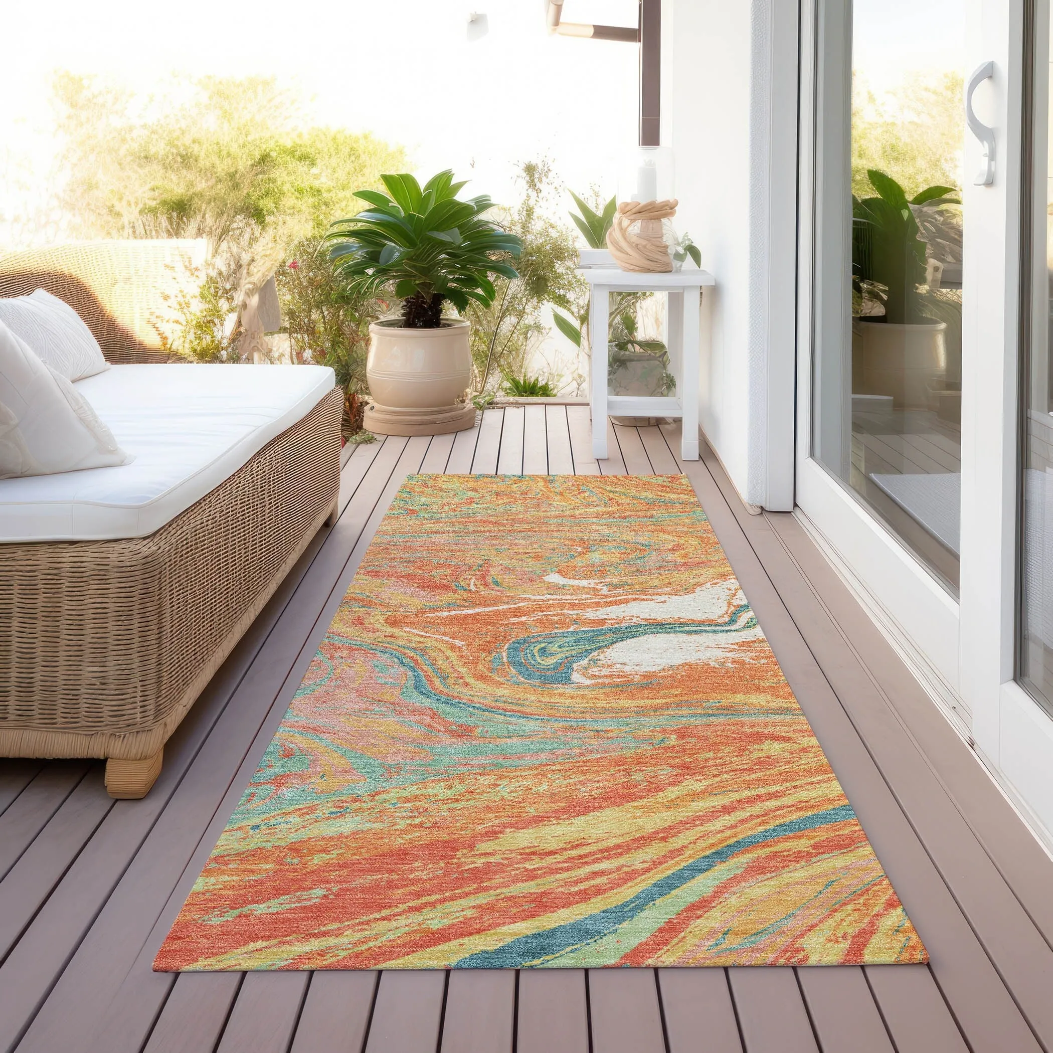 Machine Washable Indoor/ Outdoor Abstract Brushstroke Chantille Rug