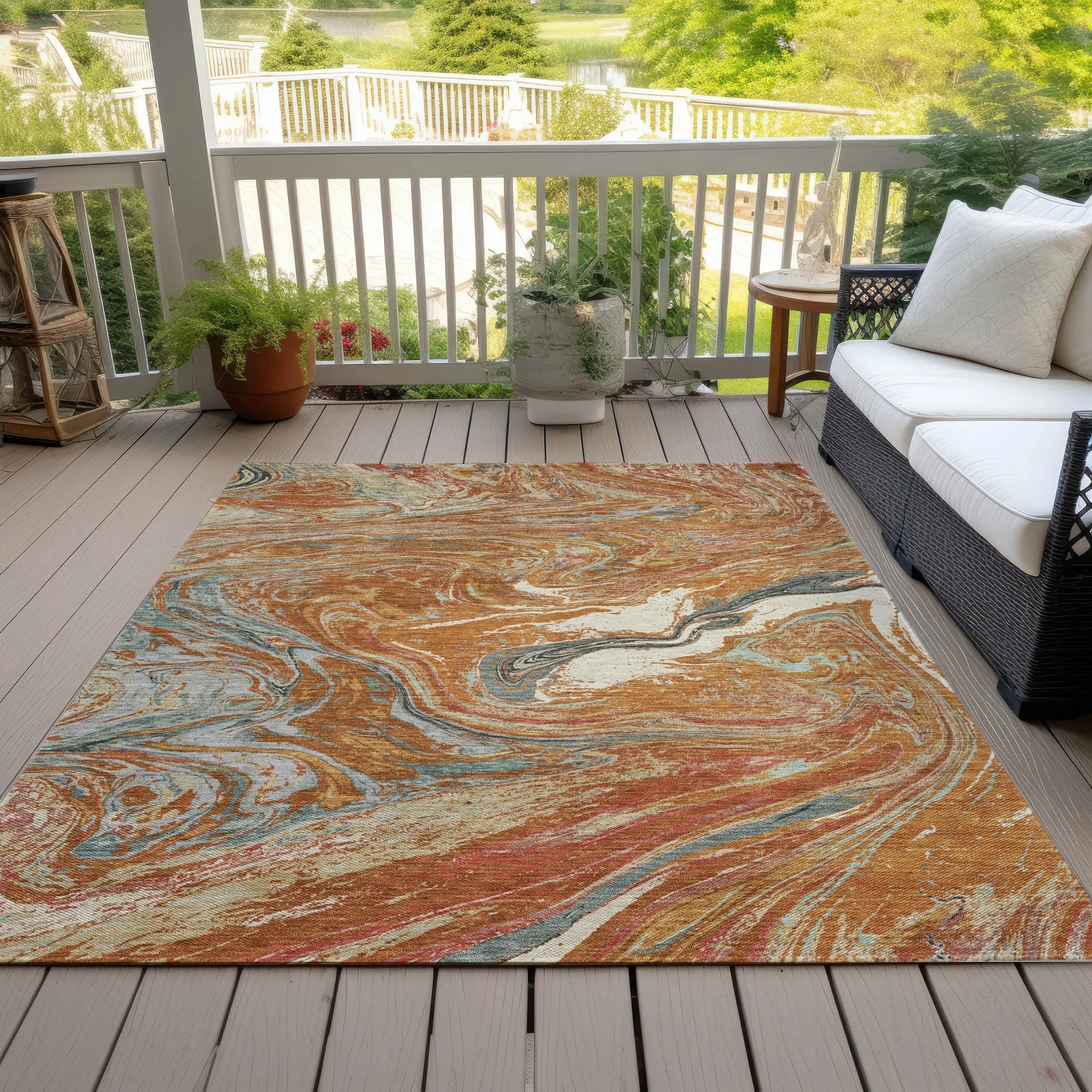 Machine Washable Indoor/ Outdoor Abstract Brushstroke Chantille Rug