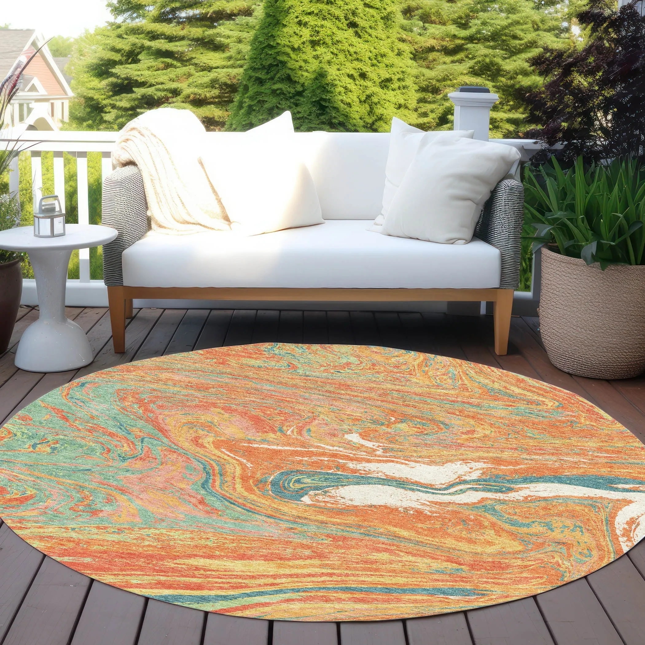 Machine Washable Indoor/ Outdoor Abstract Brushstroke Chantille Rug