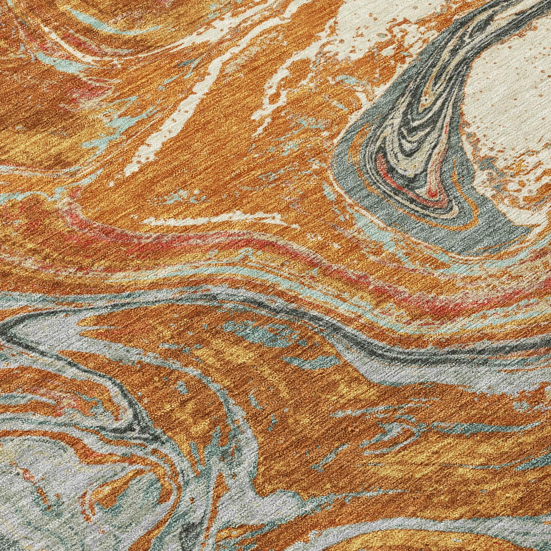 Machine Washable Indoor/ Outdoor Abstract Brushstroke Chantille Rug