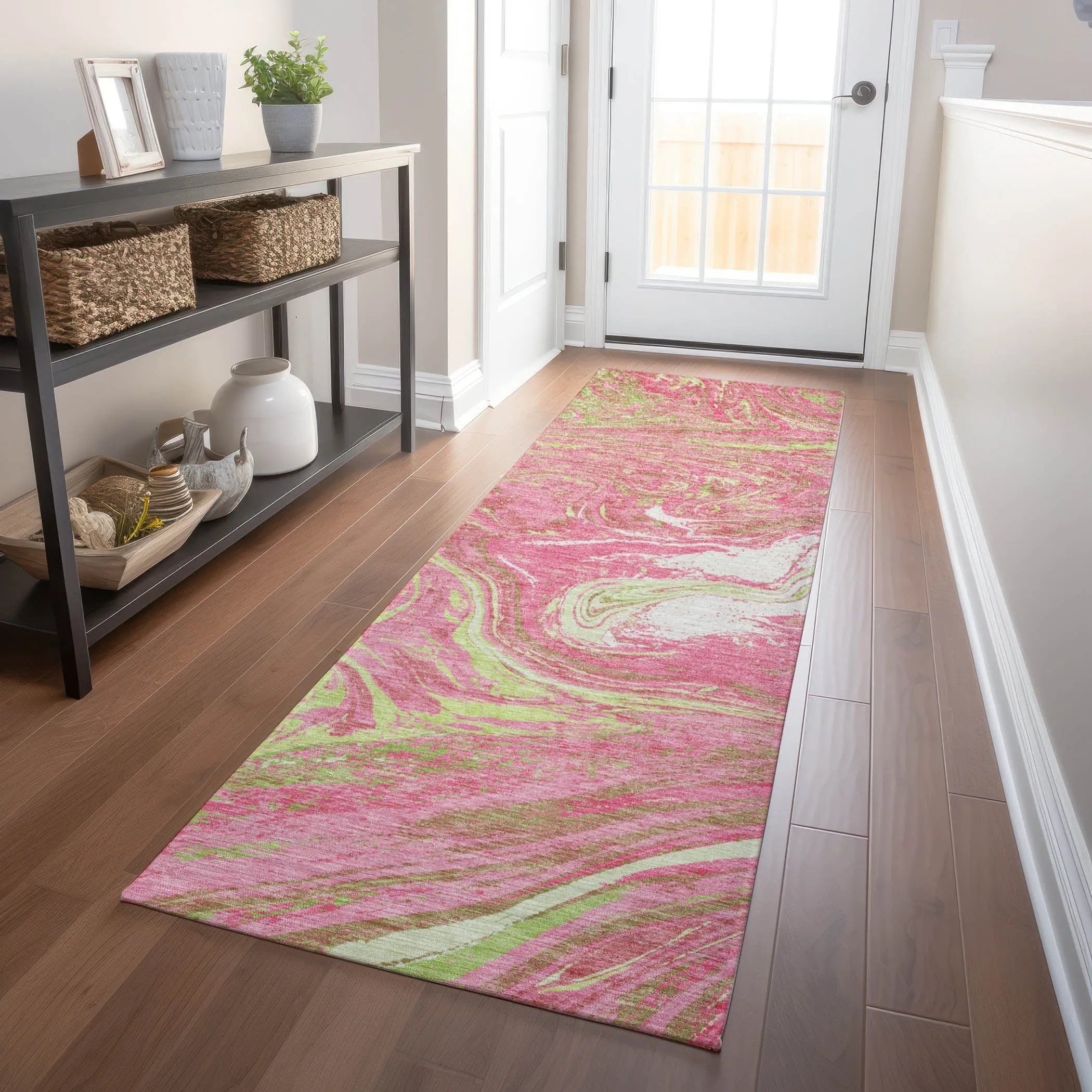 Machine Washable Indoor/ Outdoor Abstract Brushstroke Chantille Rug