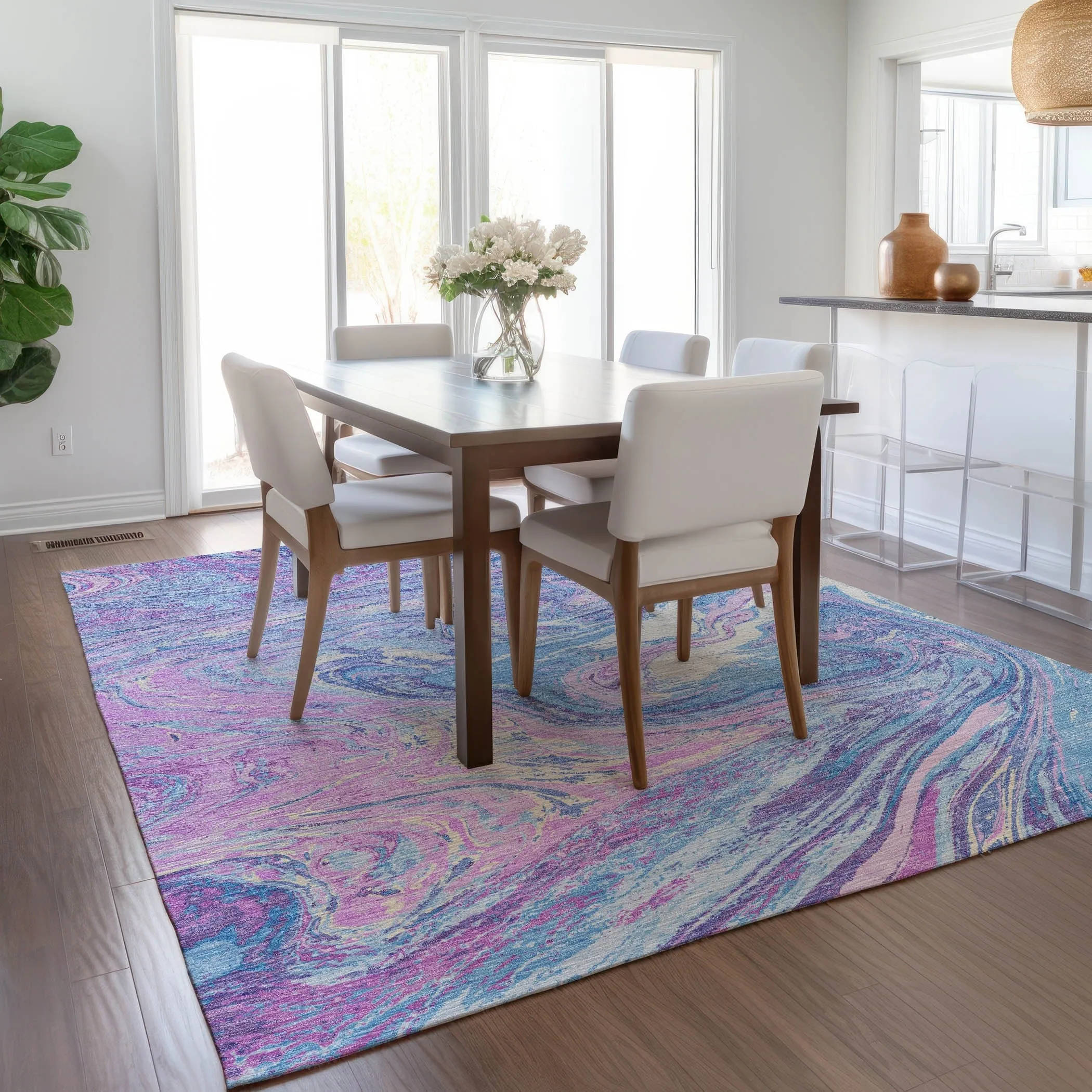 Machine Washable Indoor/ Outdoor Abstract Brushstroke Chantille Rug