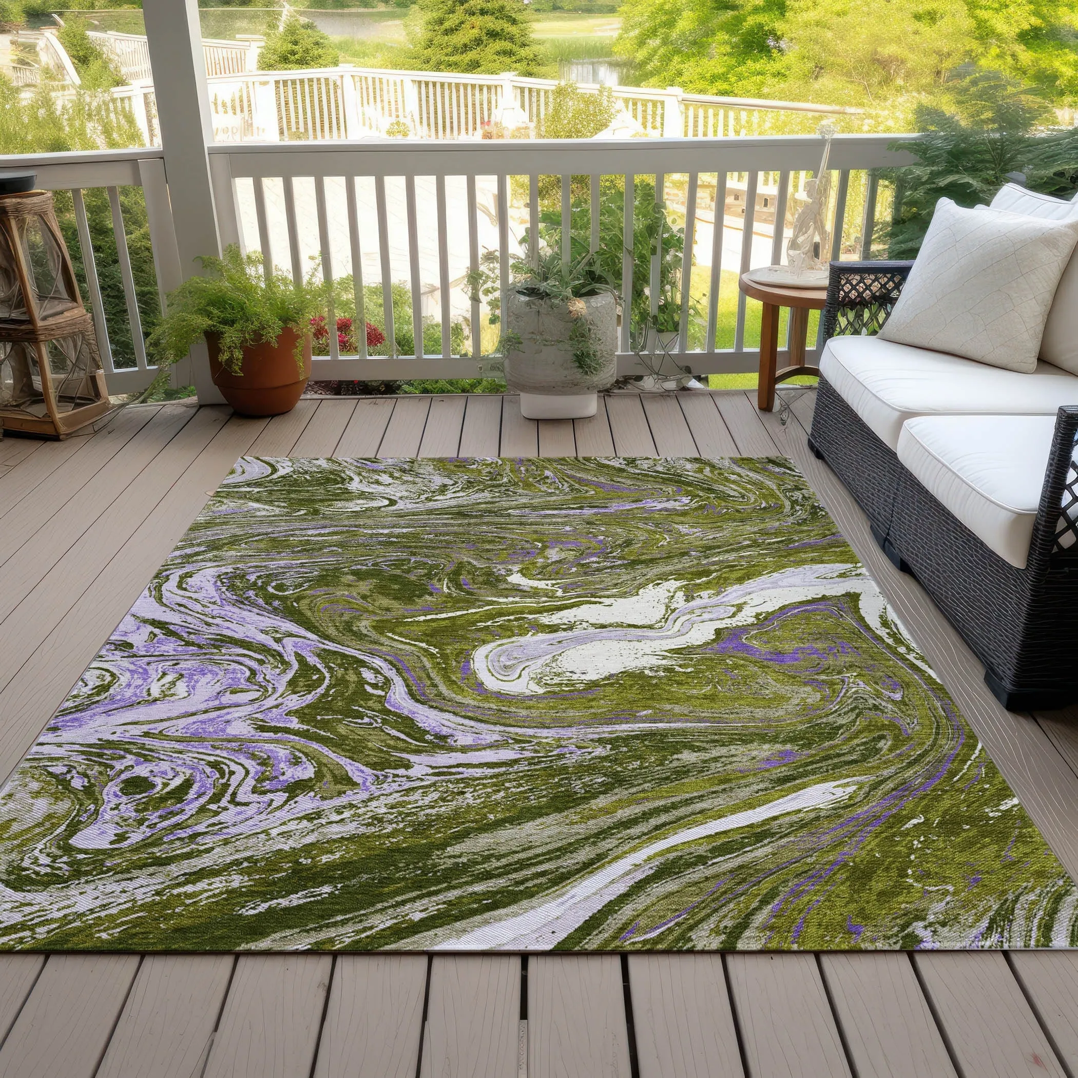Machine Washable Indoor/ Outdoor Abstract Brushstroke Chantille Rug