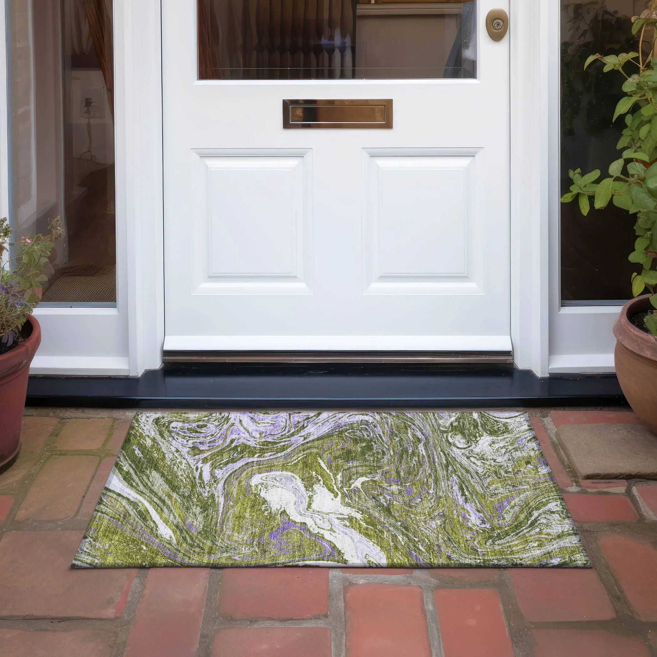 Machine Washable Indoor/ Outdoor Abstract Brushstroke Chantille Rug