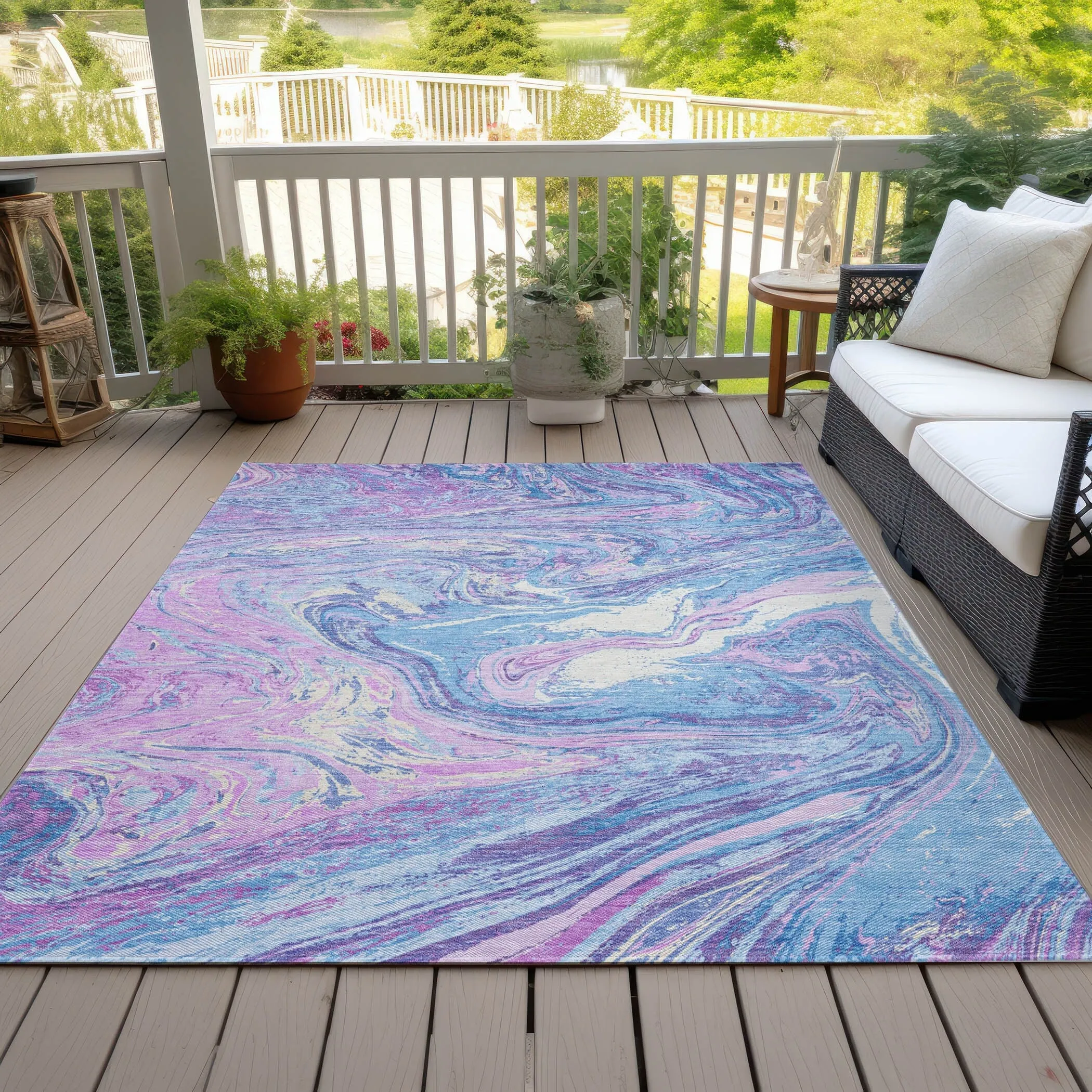 Machine Washable Indoor/ Outdoor Abstract Brushstroke Chantille Rug