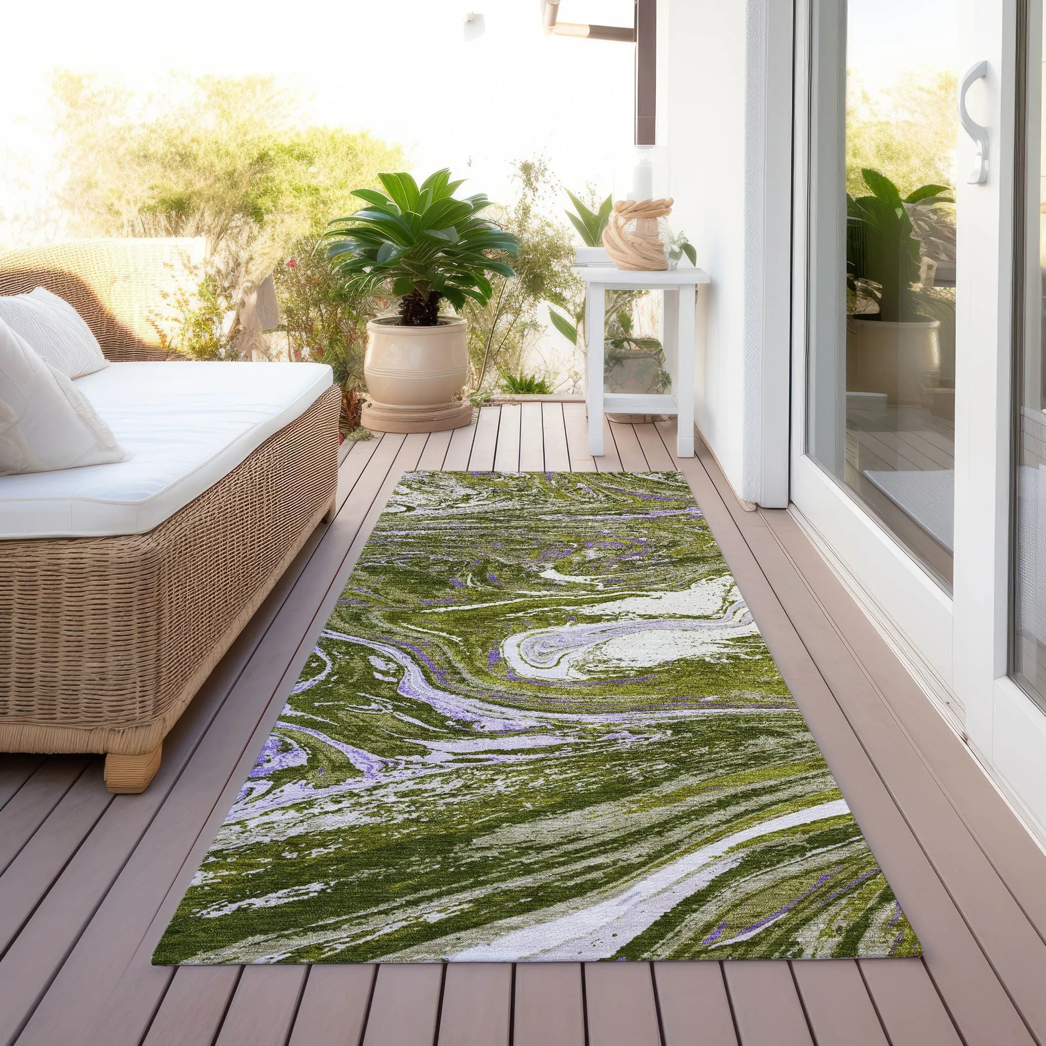 Machine Washable Indoor/ Outdoor Abstract Brushstroke Chantille Rug