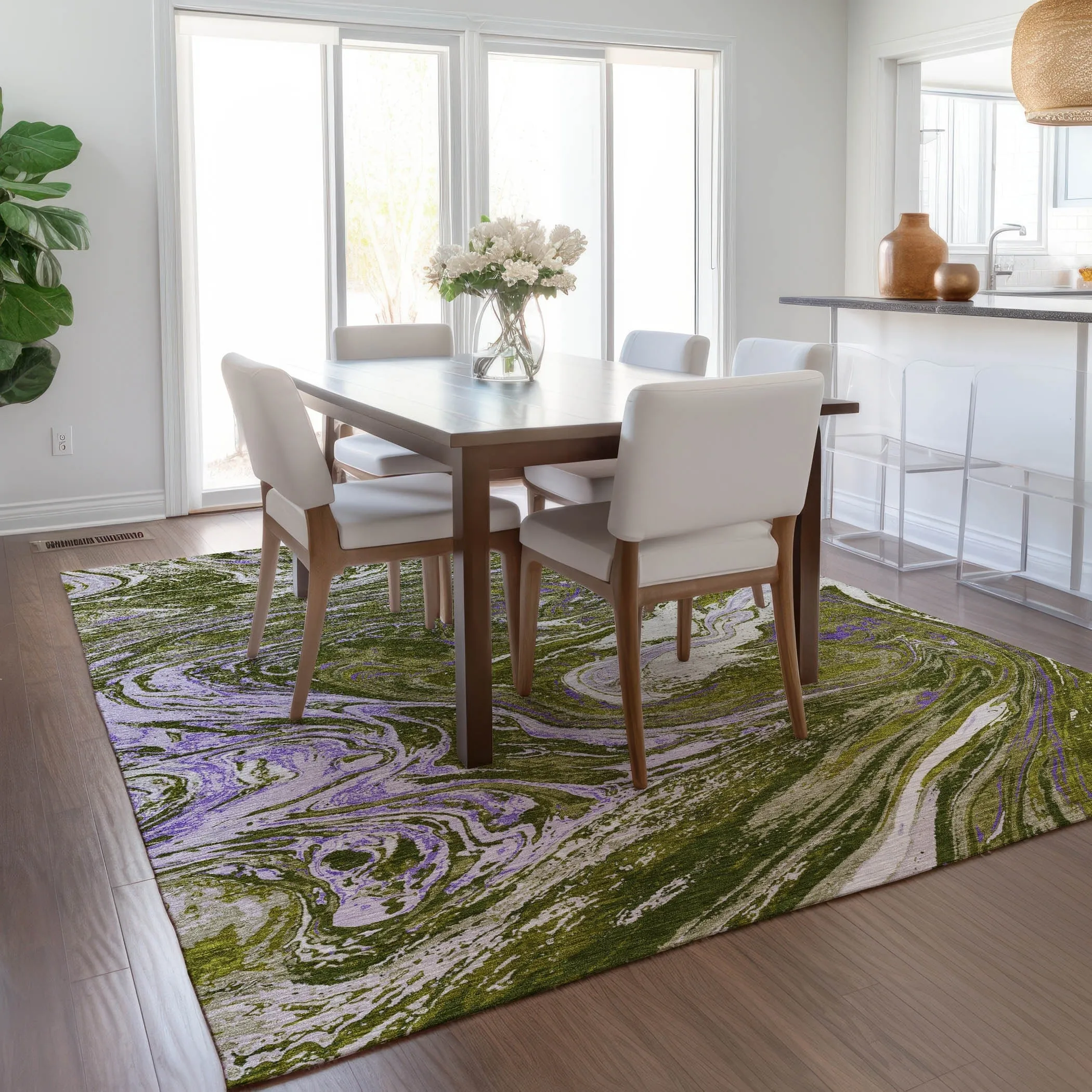 Machine Washable Indoor/ Outdoor Abstract Brushstroke Chantille Rug