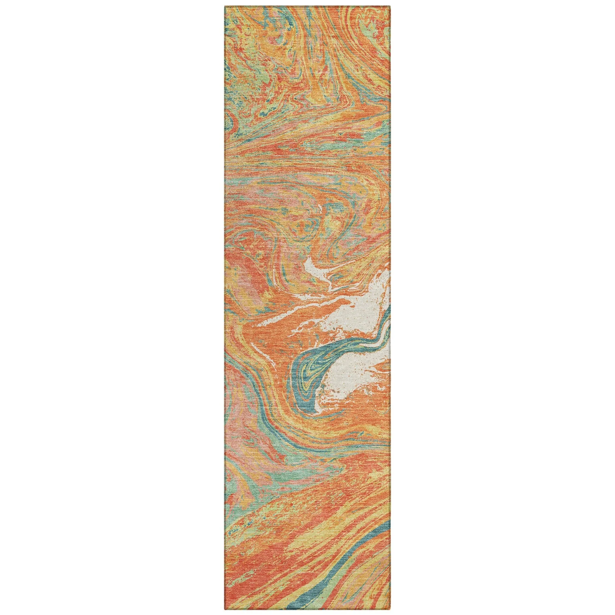 Machine Washable Indoor/ Outdoor Abstract Brushstroke Chantille Rug