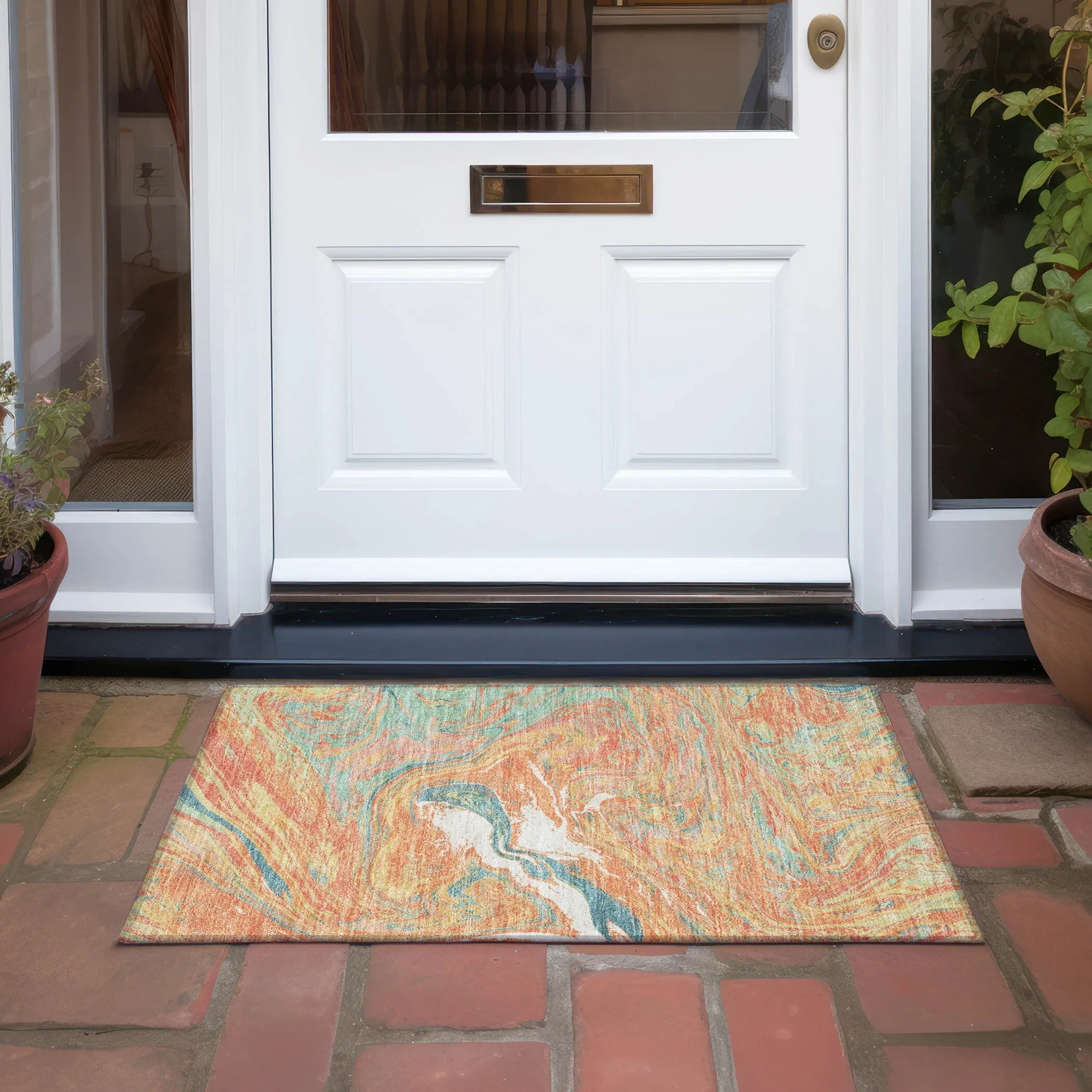 Machine Washable Indoor/ Outdoor Abstract Brushstroke Chantille Rug