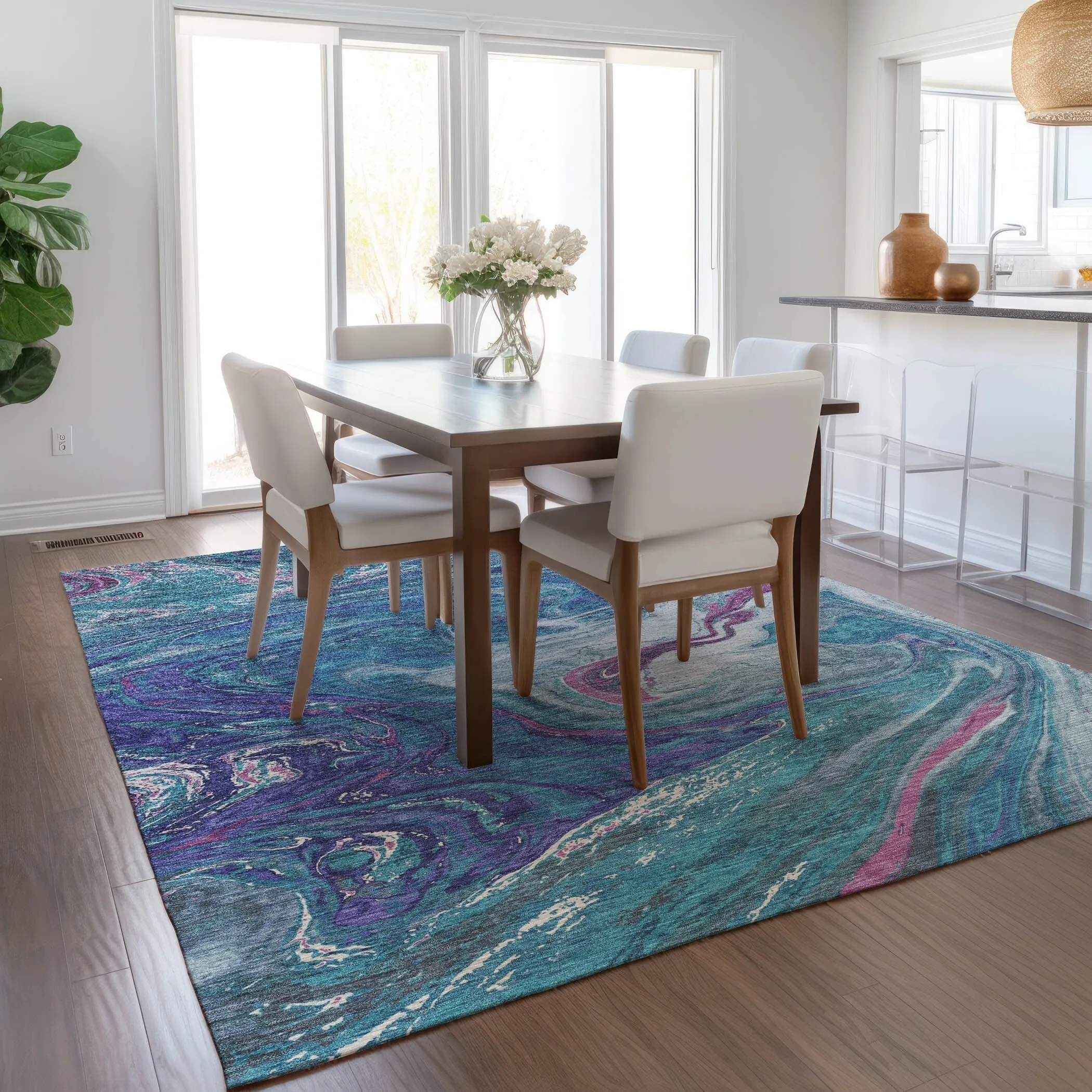 Machine Washable Indoor/ Outdoor Abstract Brushstroke Chantille Rug