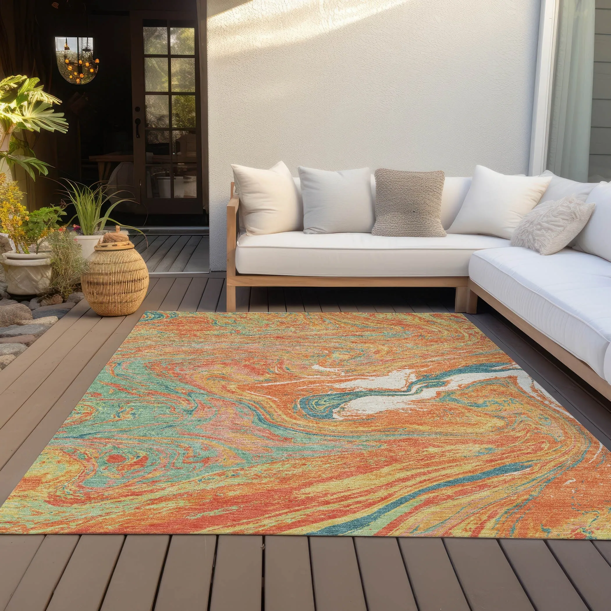Machine Washable Indoor/ Outdoor Abstract Brushstroke Chantille Rug