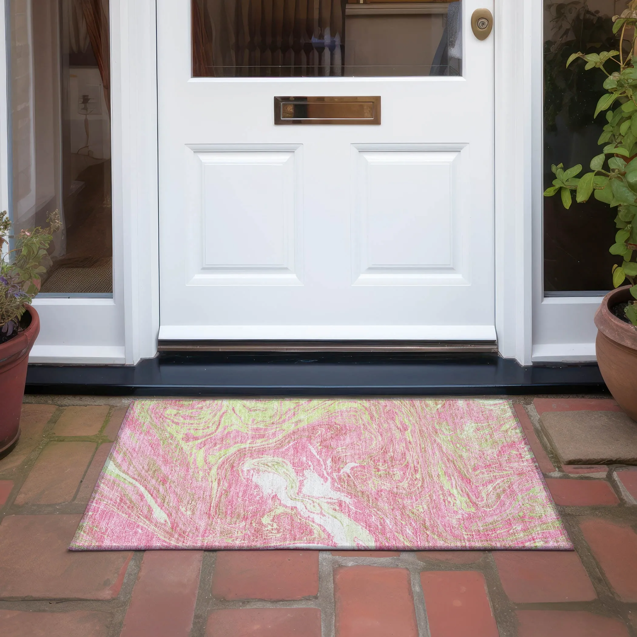 Machine Washable Indoor/ Outdoor Abstract Brushstroke Chantille Rug