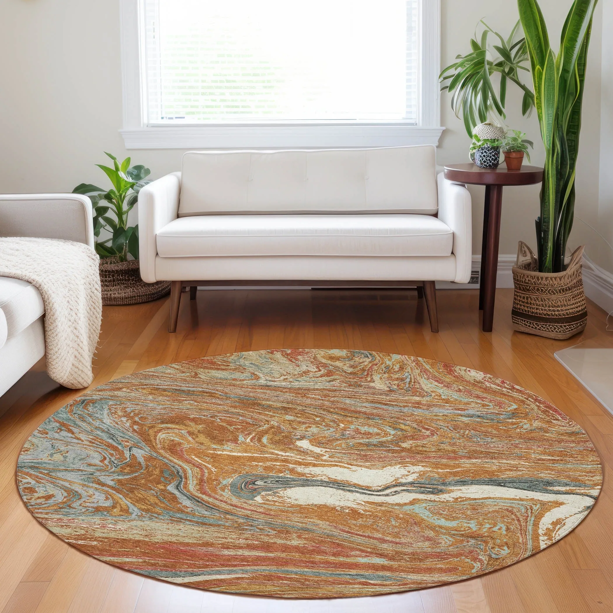 Machine Washable Indoor/ Outdoor Abstract Brushstroke Chantille Rug
