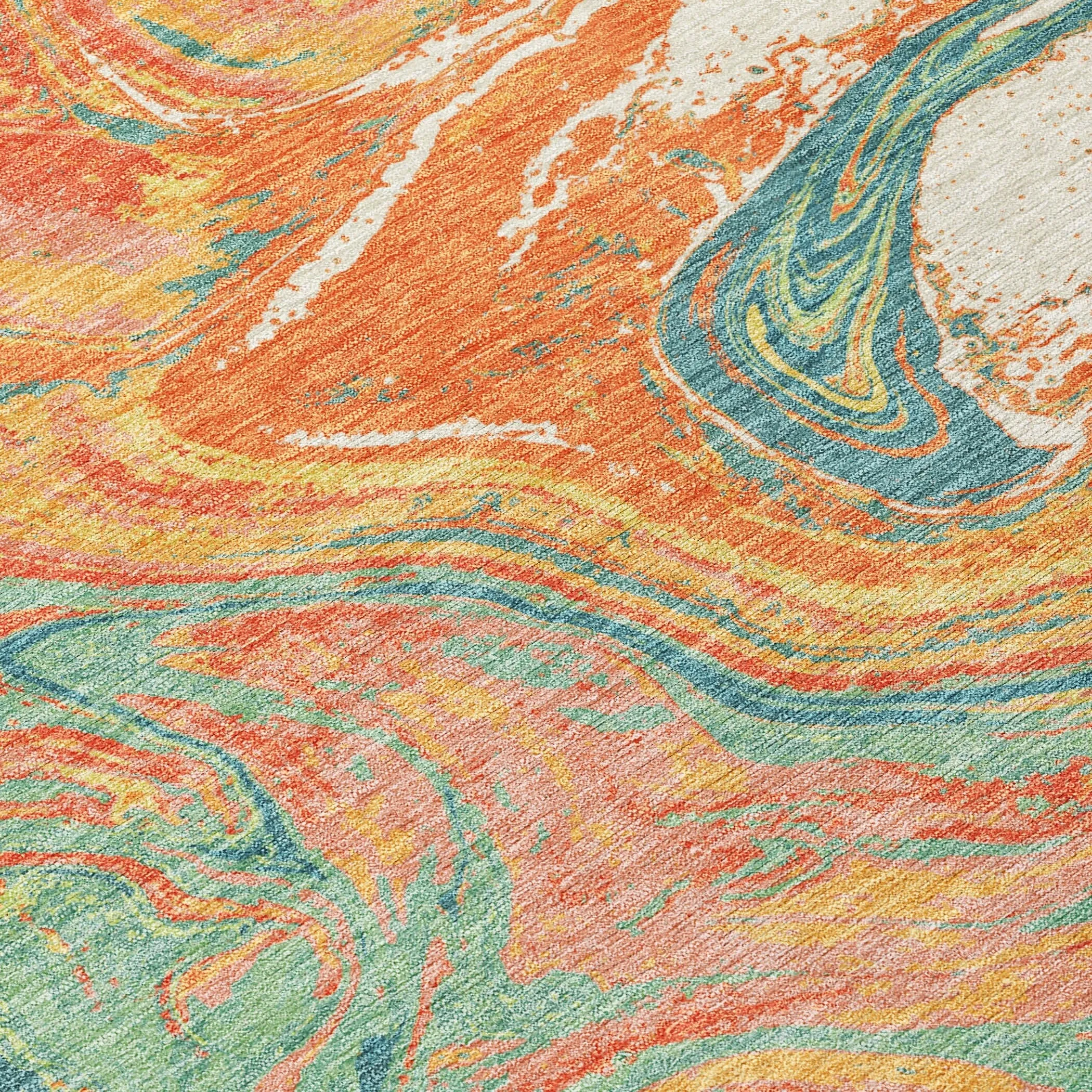 Machine Washable Indoor/ Outdoor Abstract Brushstroke Chantille Rug