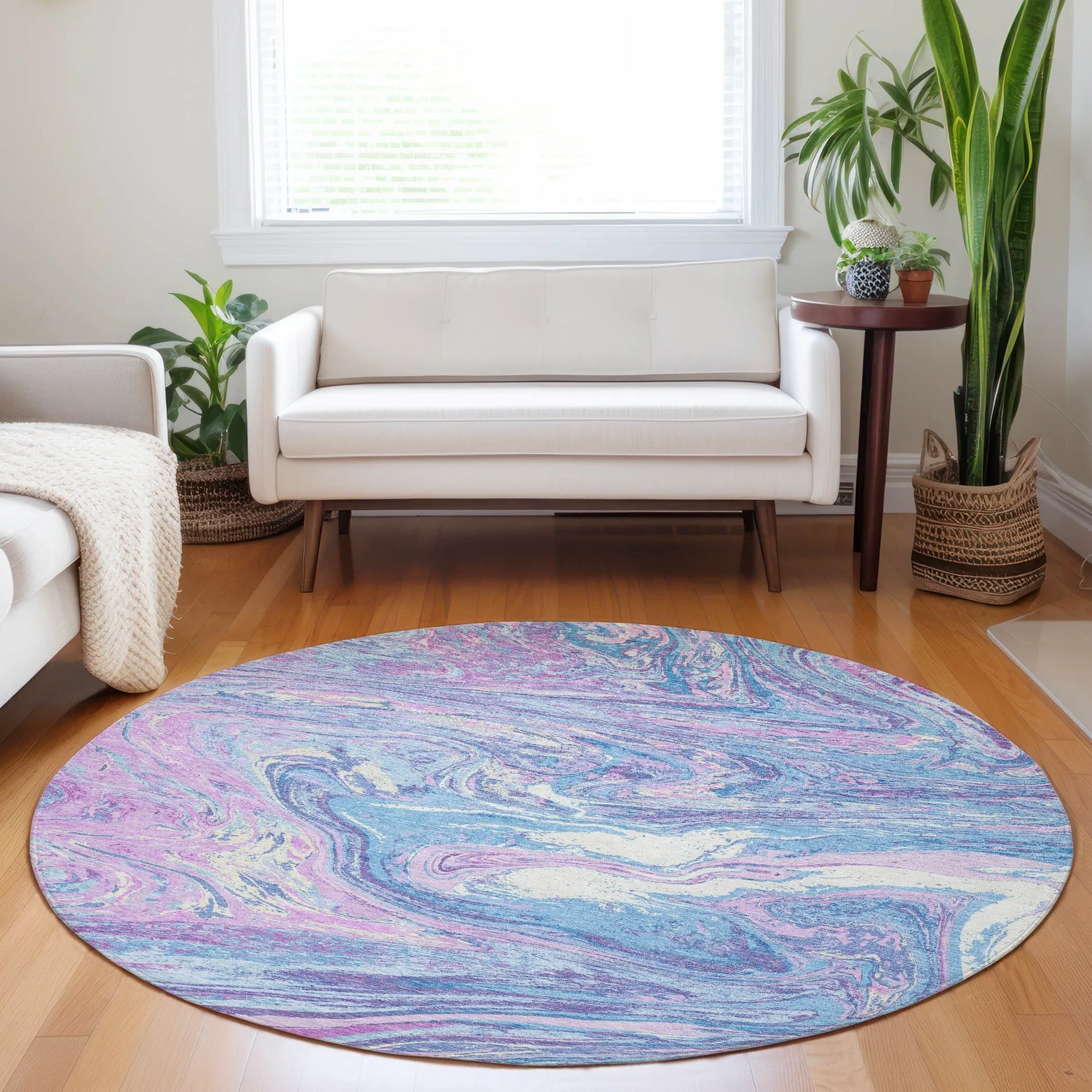 Machine Washable Indoor/ Outdoor Abstract Brushstroke Chantille Rug